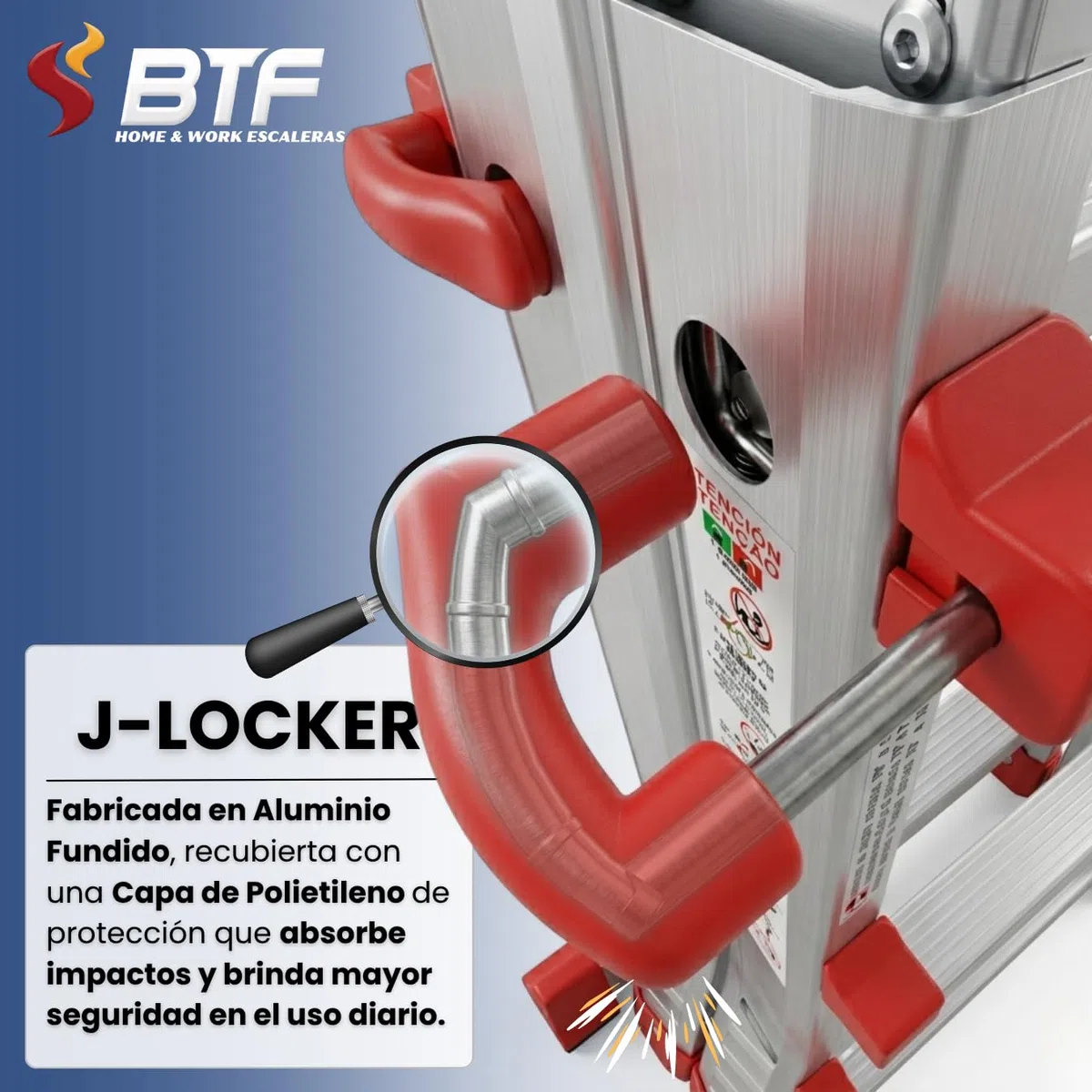 Escalera Telescópica de Aluminio Articulada 4x5 Peldaños | BTF Escalera Extensible Plegable Multiposición hasta 4,7m, Tijera 2,3m, Carga 150kg, Norma EN131