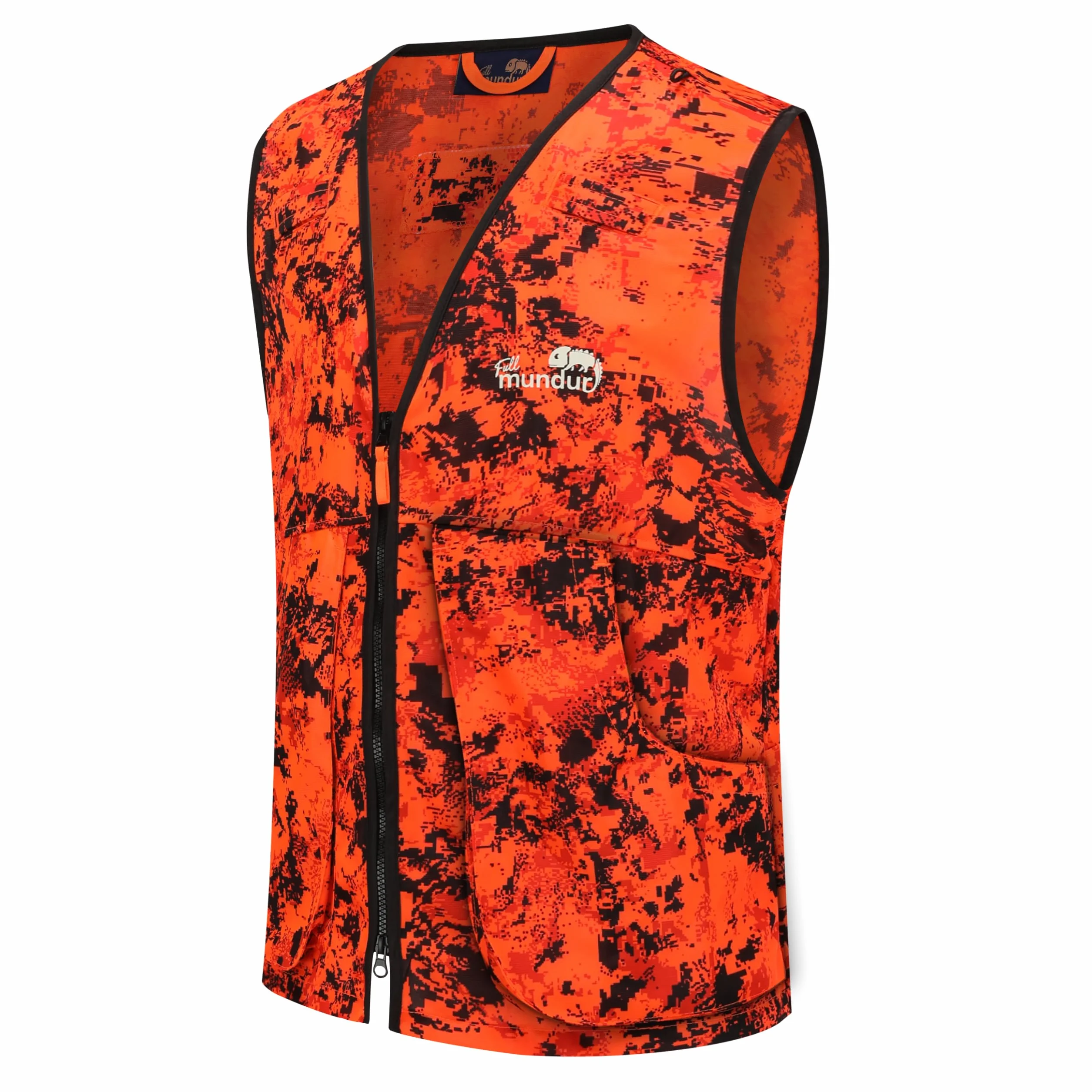 Blaze Camo Naranja Chaleco de Caza Caza Chaleco Ligero de Seguridad con Múltiples Bolsillos para Adultos Unisex