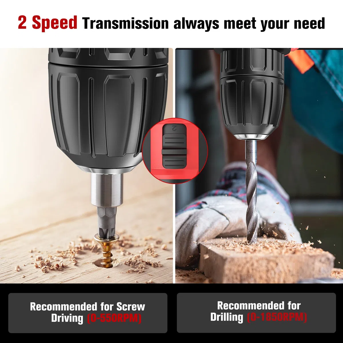 MHPRO Taladro Percutor a Bateria 21V, Taladro Atornillador Bateria con 2 Baterías 2000mAh, 42Nm, 25+3 Ajuste de Par Destornillador Electrico, 30 Accesorios, 2 Velocidad, LED Luz Para Hogar, Bricolaje