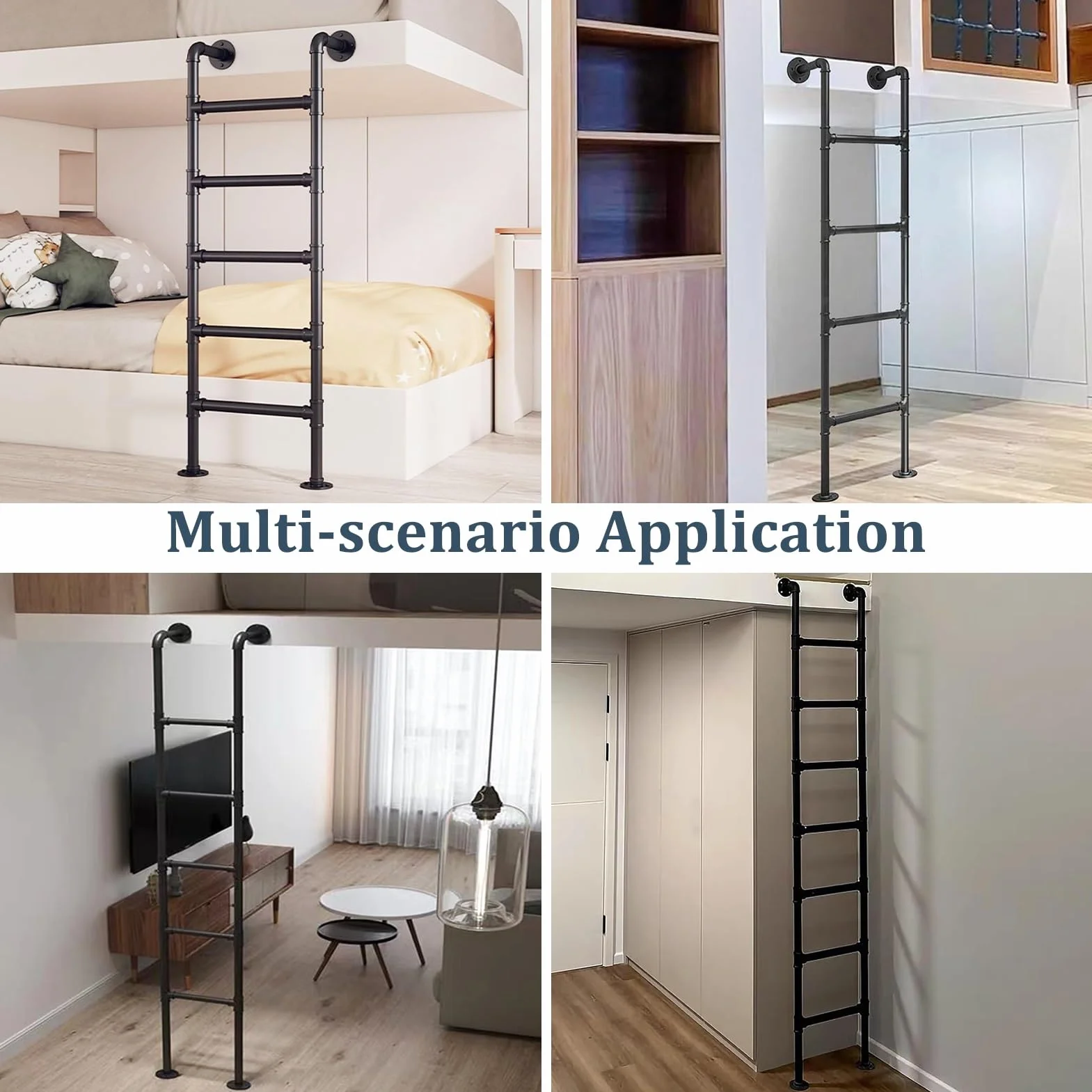 Escalera para litera de pie, 71"/75"/79''/83"/87"/91" Escalera de reemplazo de cama de metal Escalera de escalada universal Escaleras rectas tipo loft multiusos, tamaño personalizable(110cm/43in)