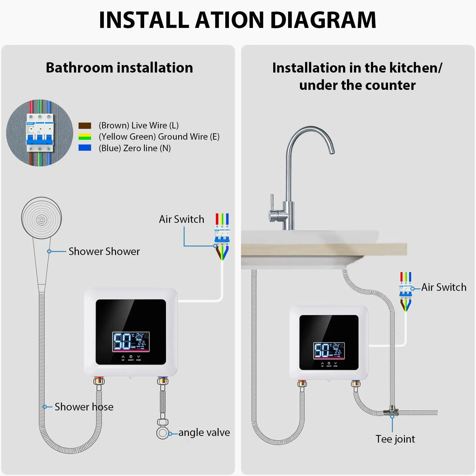 Calentador de Agua Electrico Instantaneo 220v 7500w, Calentador de Agua sin Tanque con temperatura constante, Ahorro de Energía, mini calentador de agua punto de uso para Cocinade Baño