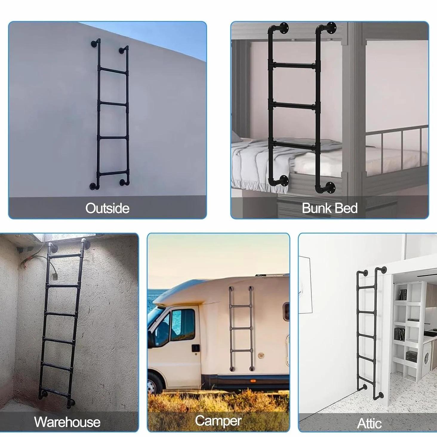 Escalera antideslizante, escalera de escape de incendios de hierro de Metal ferroso montada en la pared, escalera de seguridad del techo al aire libre con camión ático pesado de 330 libras,Black-1.4M