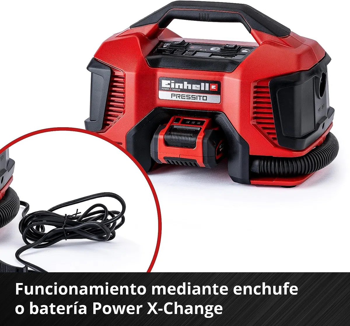 Einhell Compresor híbrido Pressito Power X-Change (18 V, con cable de corriente o batería recargable, incluye conjunto de inflado de 3 piezas, sin batería ni cargador)