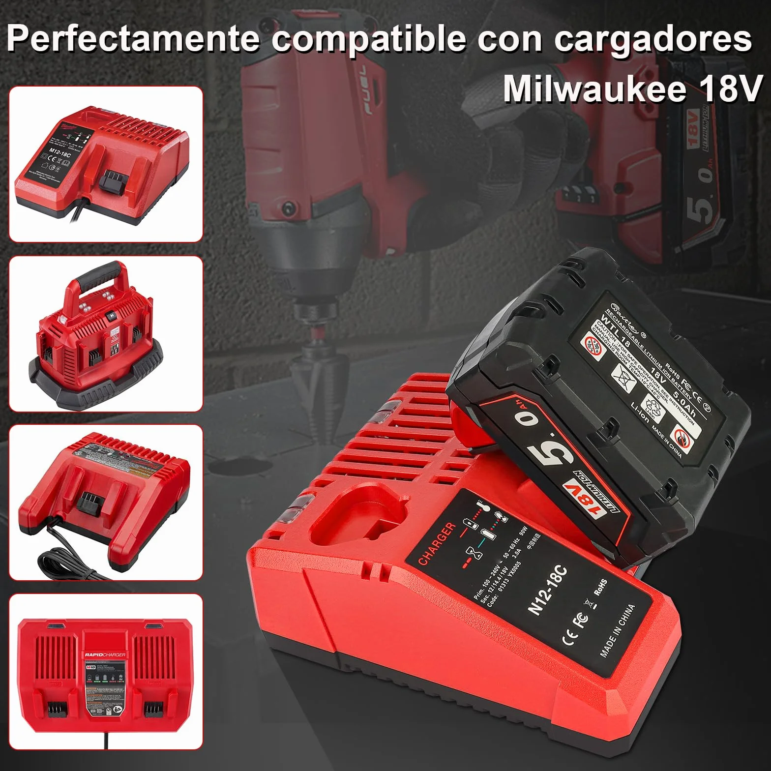 2X Waitley 18V 5000mAh Batería para Milwaukee M18 48-11-1840 48-11-1828 48-11-1820 48-11-1815 48-11-1850