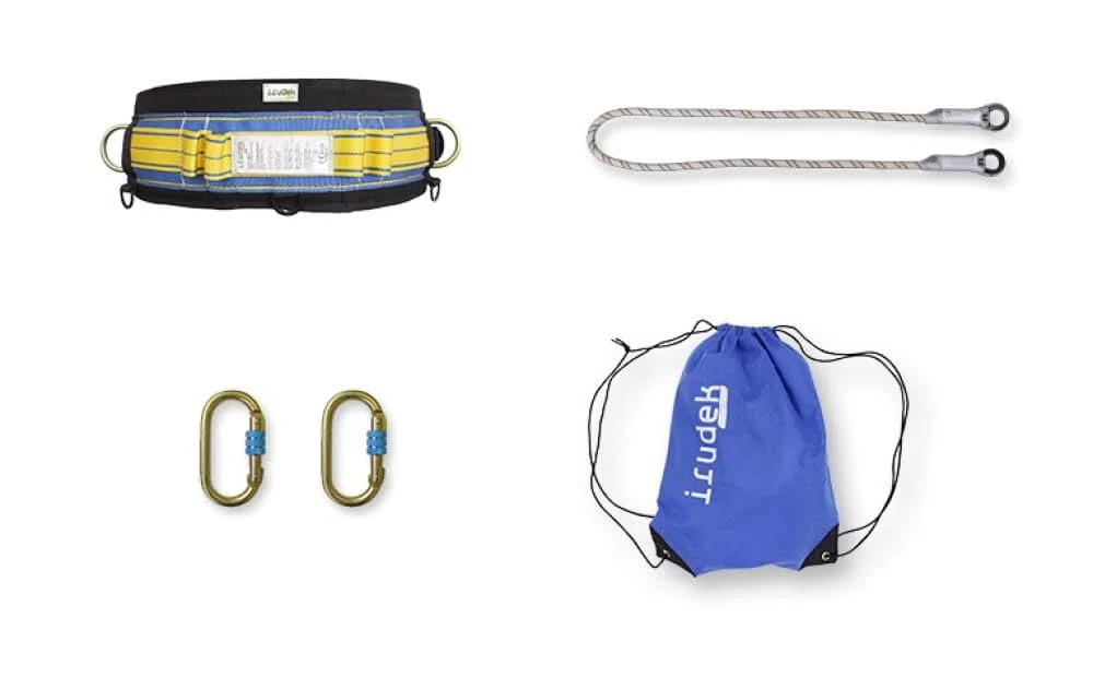 Irudek Kit de Retención PIRINEOS LIGHT Cinturón Light Plus P1 Cuerda Nexion 150 cm 2 Mosquetones Steelsafe EN 358 EN 362 EN 354