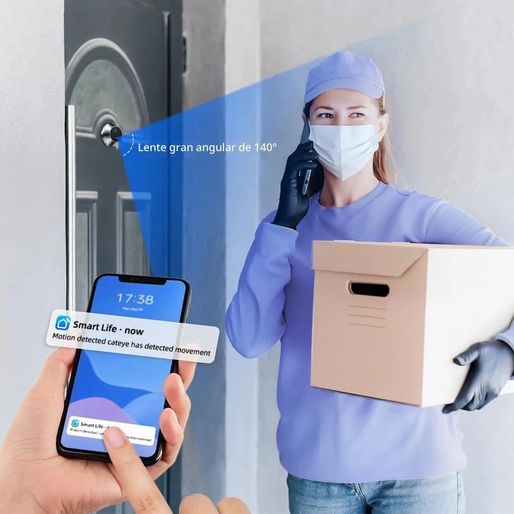 DA2 Audio Bidireccional, Cámara de Vigilancia de Puerta 3MP Inalámbrica con Tarjeta de 32 GB, con Pantalla de 4,3 Pulgadas, Wi-Fi de 2,4GHz, Detección de Movimiento, Batería de 5000mAh, Ángulo