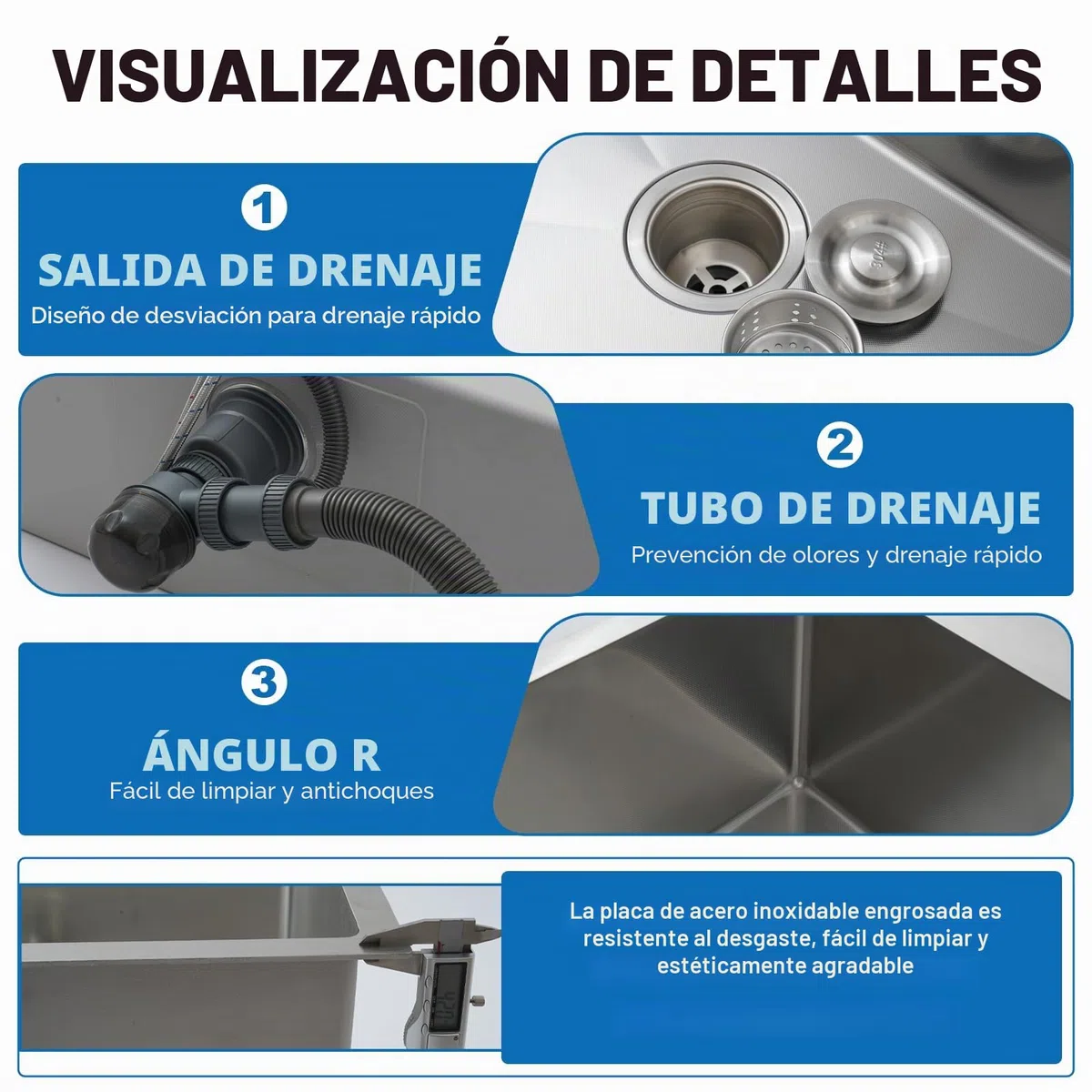 Fregadero Cocina 85x50cm, Fregadero de Cocina Acero Inoxidable 304, Multifuncional Fregadero Cocina Grande 1 Seno, con Grifo, Filtro de Drenaje, Rejilla de Fondo, Sifón y Descarga (kitchen sink)