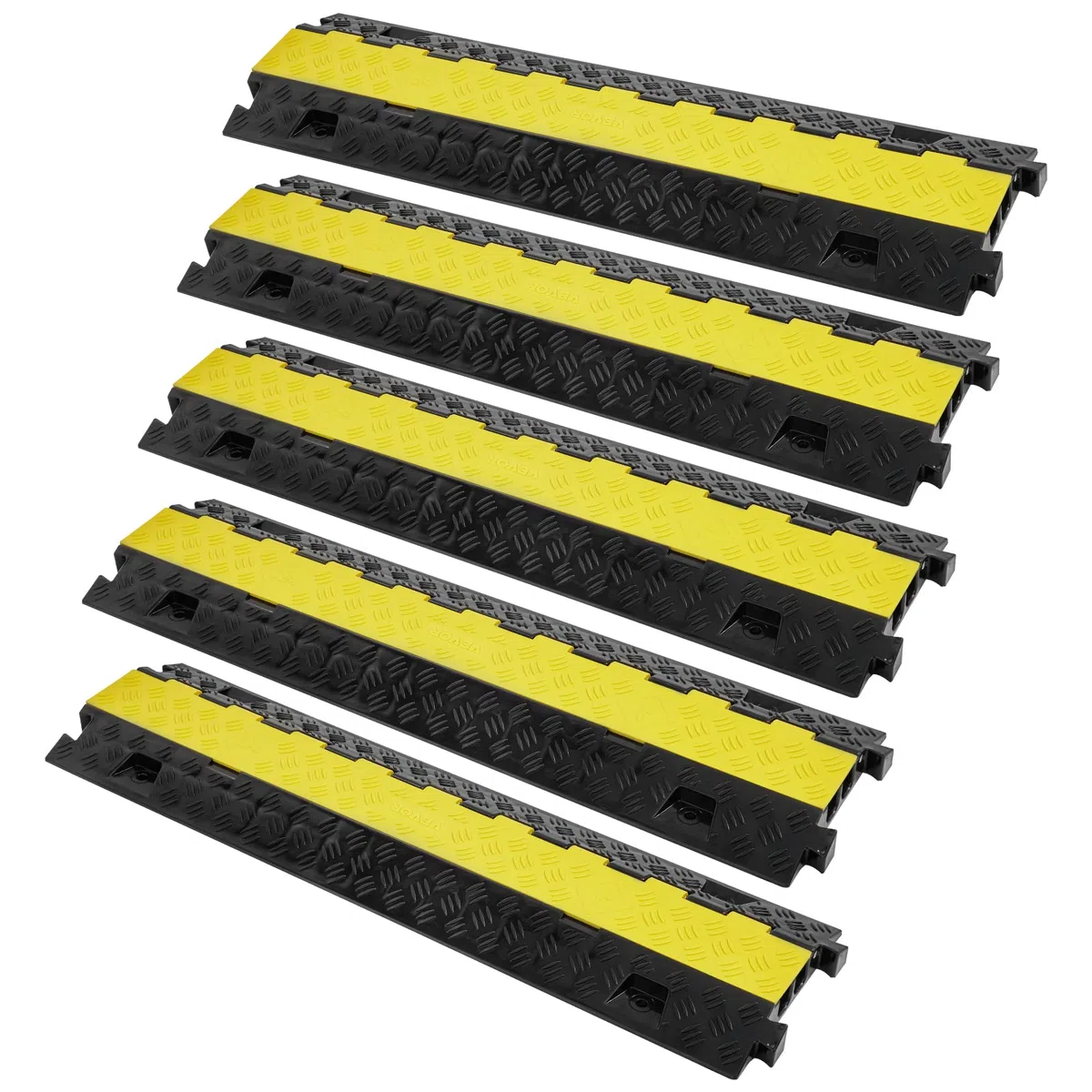 VEVOR Rampa protectora de cables, paquete de 5, 2 canales, capacidad de 22,000 lbs/eje, cubierta de alambre de TPU resistente, rampa protectora de manguera, rampa de entrada, retardador de velocidad d