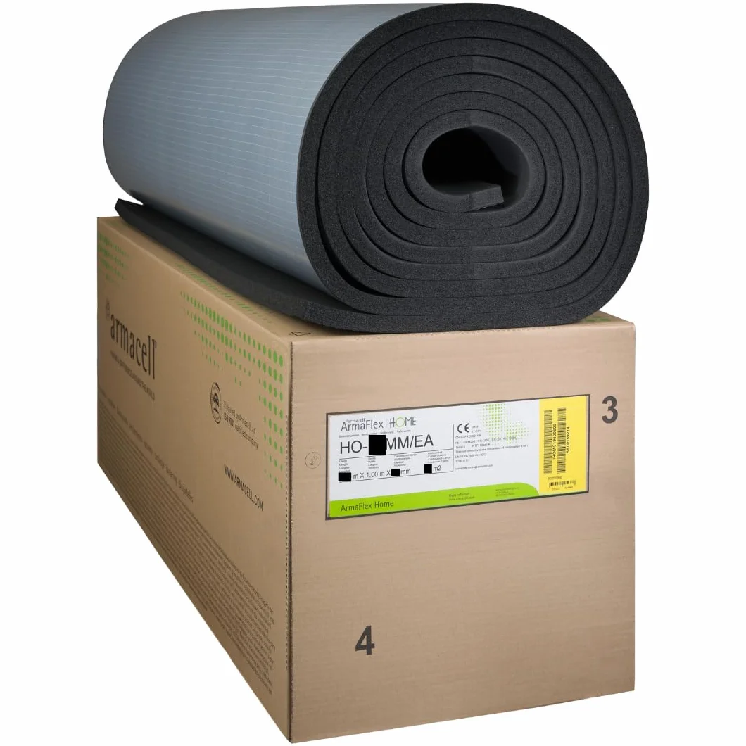 ArmaFlex HOME - Alfombrilla aislante autoadhesiva de 10 mm - 5 m x 1 m, espuma de elastómero flexible para aislamiento térmico y acústico para camping, barco, casa y bricolaje – 10/19/25/32 mm
