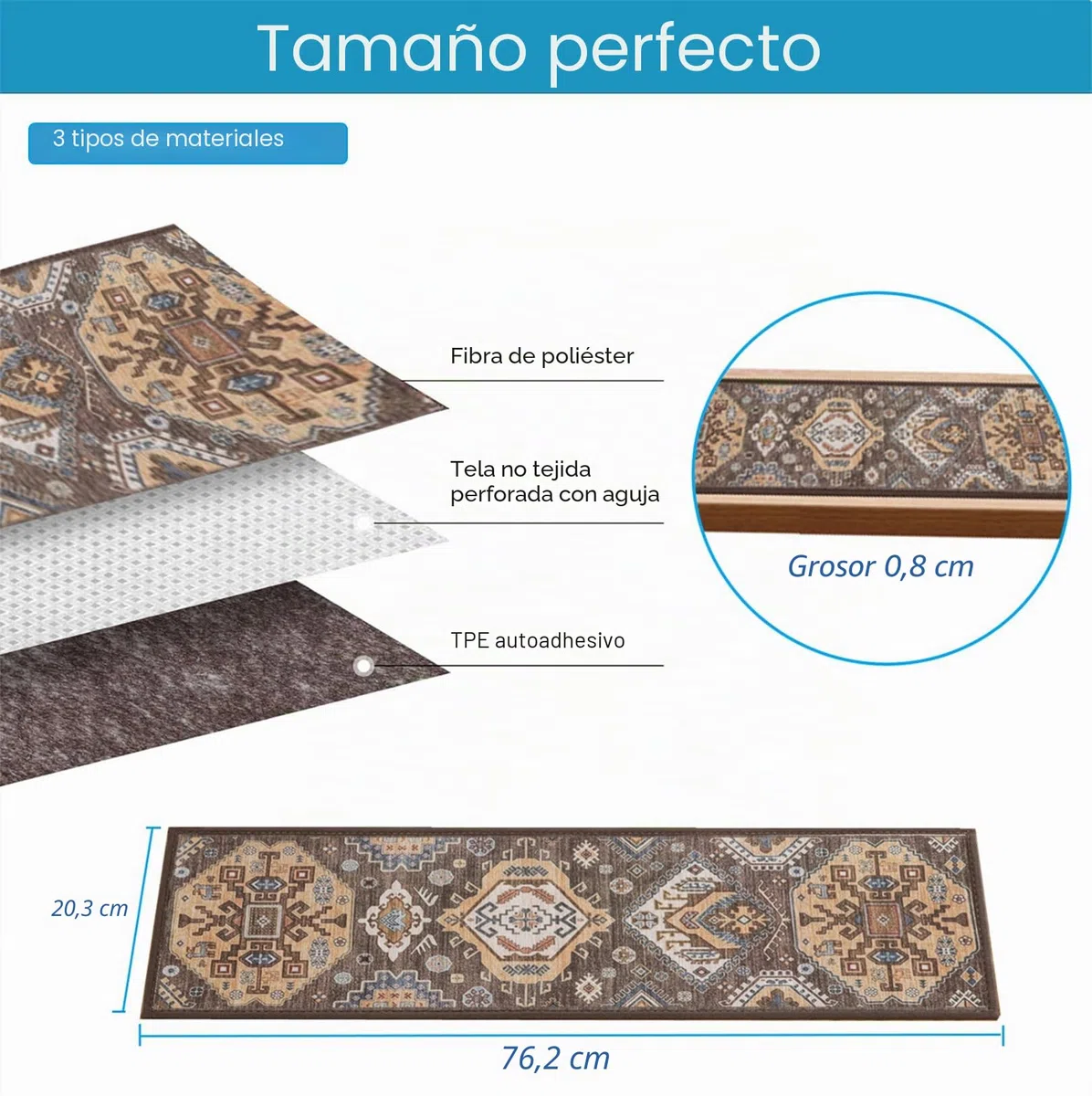 Peldaños antideslizantes y lavables, 8 x 30 x 0.3 pulgadas, alfombra suave y cómoda para superficies de madera, mármol, vinilo o metal, interiores, exteriores, escaleras, pasillo (8 x 30