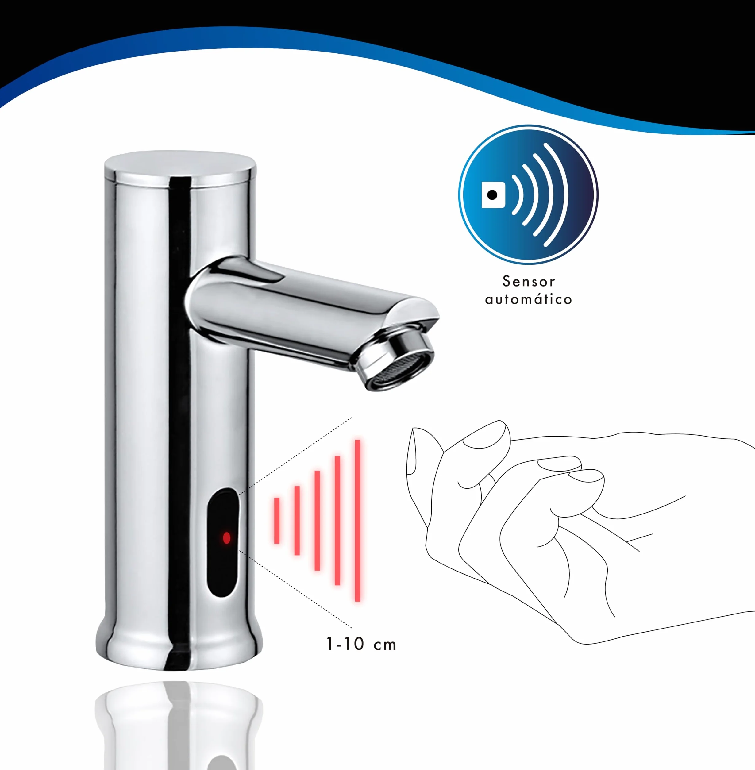 Grifo Electrónico Bajo con Sensor, Grifo Automático de 1 Agua, Sensor Infrarrojo sin Contacto, Mezclador de Agua Fría y Caliente, Latón Cromado Resistente (1 Agua)