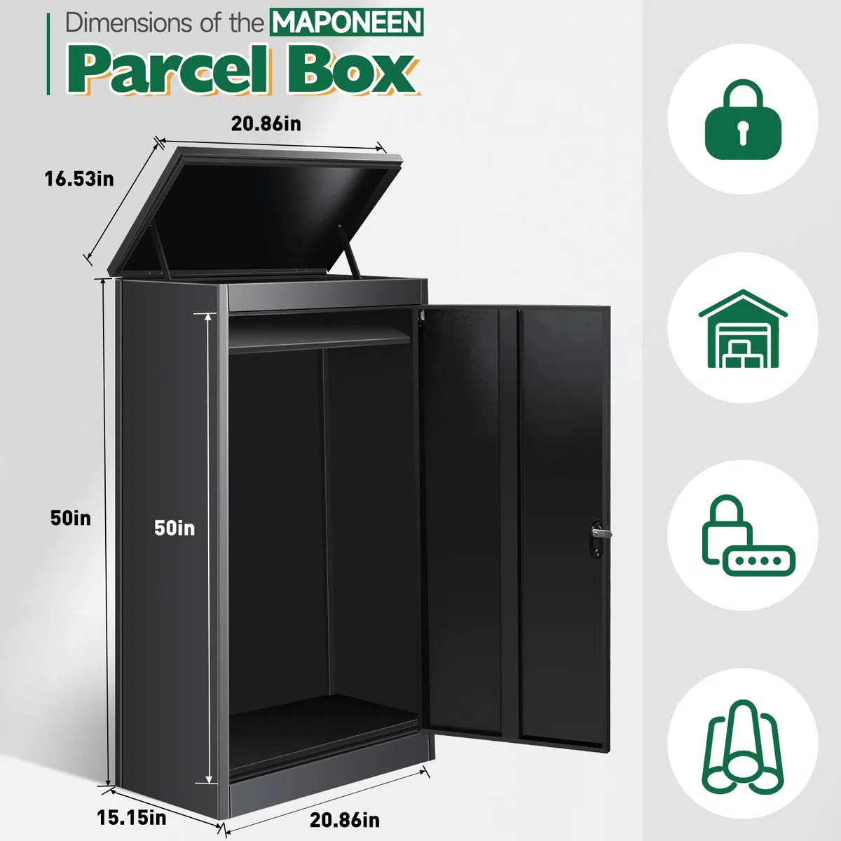 Buzón para exteriores, cajas de paquetes extragrandes con almacenamiento seguro, cajas de paquetes impermeables para exteriores, 53 cm x 42 cm x 130 cm