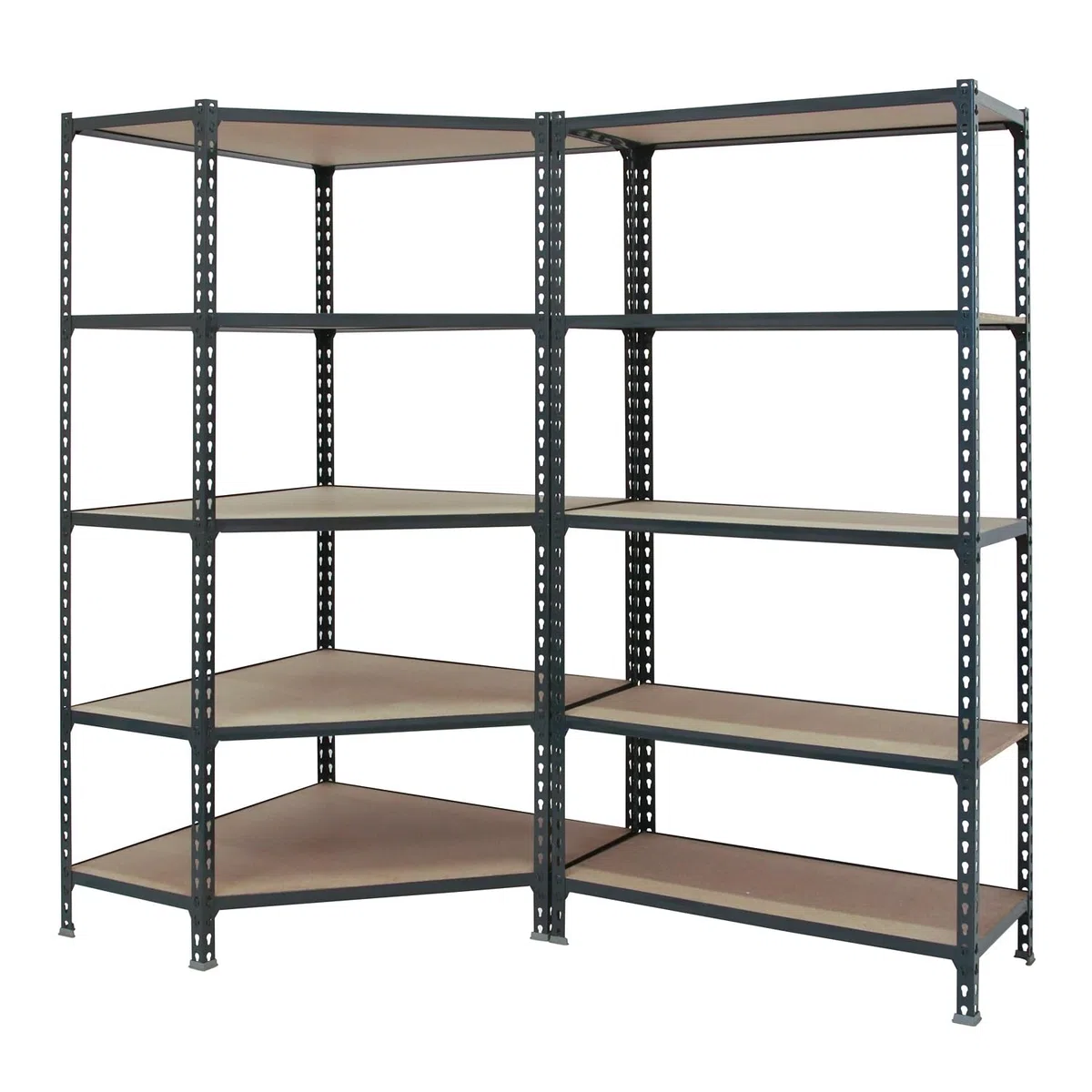 Simon Rack Estanteria Esquina Metalica, 1800x1800x500 mm, 5 Baldas Madera, 200 kg de Punto Flexión, Estanterías Almacenaje, 1 Módulo Extra, Antracita/Madera - Maderclick Corner