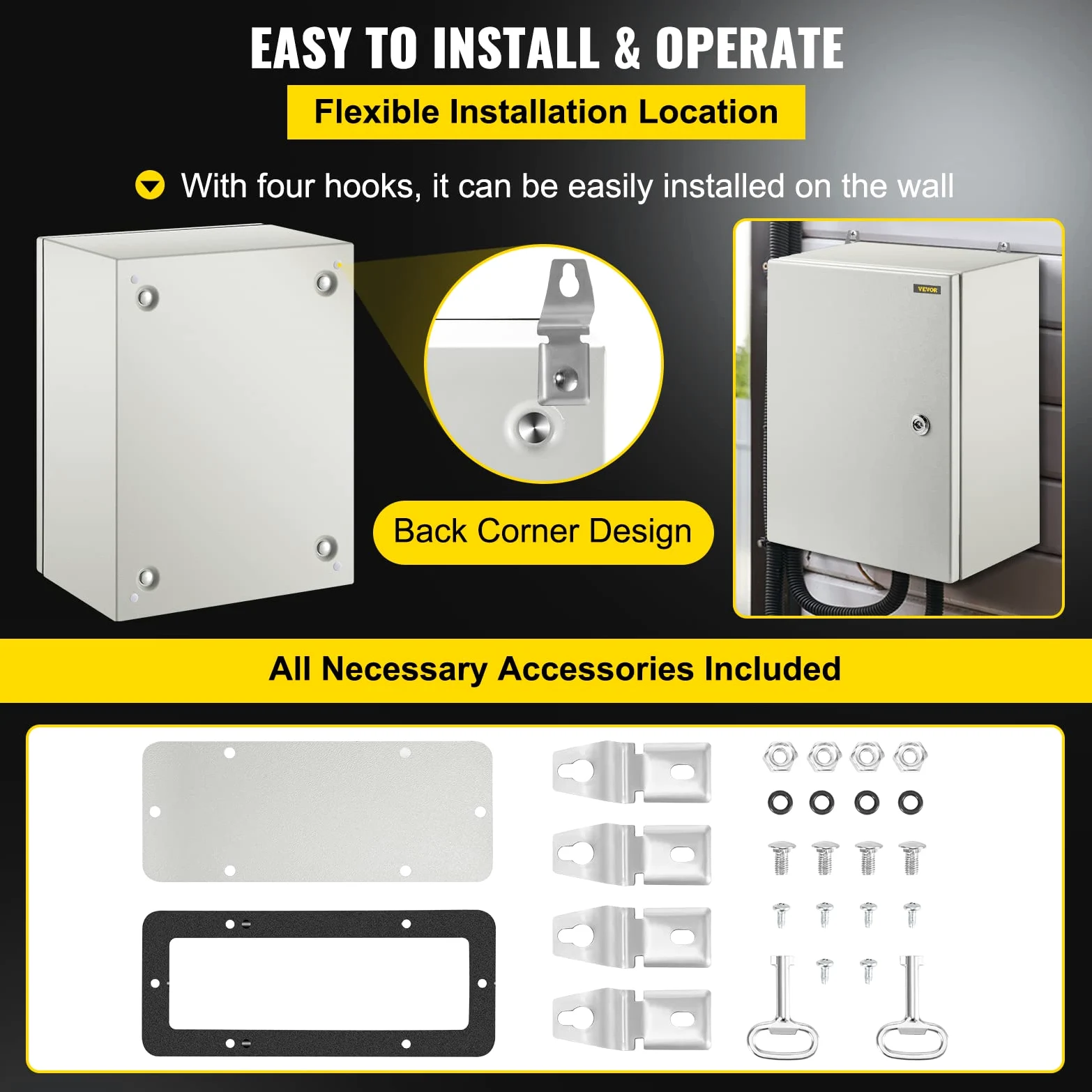 VEVOR Caja NEMA de Acero al Carbono 40 x 30 x 20 cm Caja de Gabinete Eléctrico NEMA 4X IP66 a Prueba de Agua y Polvo Caja de Conexiones Eléctricas para Exteriores e Interiores con Placa de Montaje