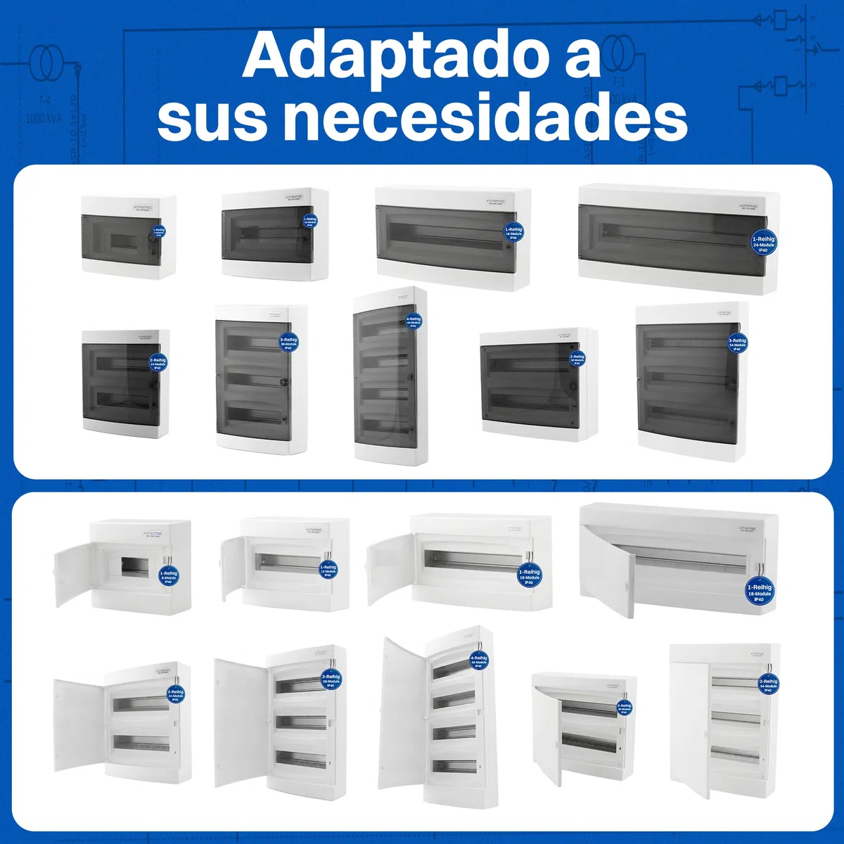 Intratec Cuadro Eléctrico de Superficie 2 Fila – IP40 Caja de Distribución para 36 Módulos con Puerta Blanca para una Instalación Fácil en Hogar y Comercio – 361 x 396 x 112 mm