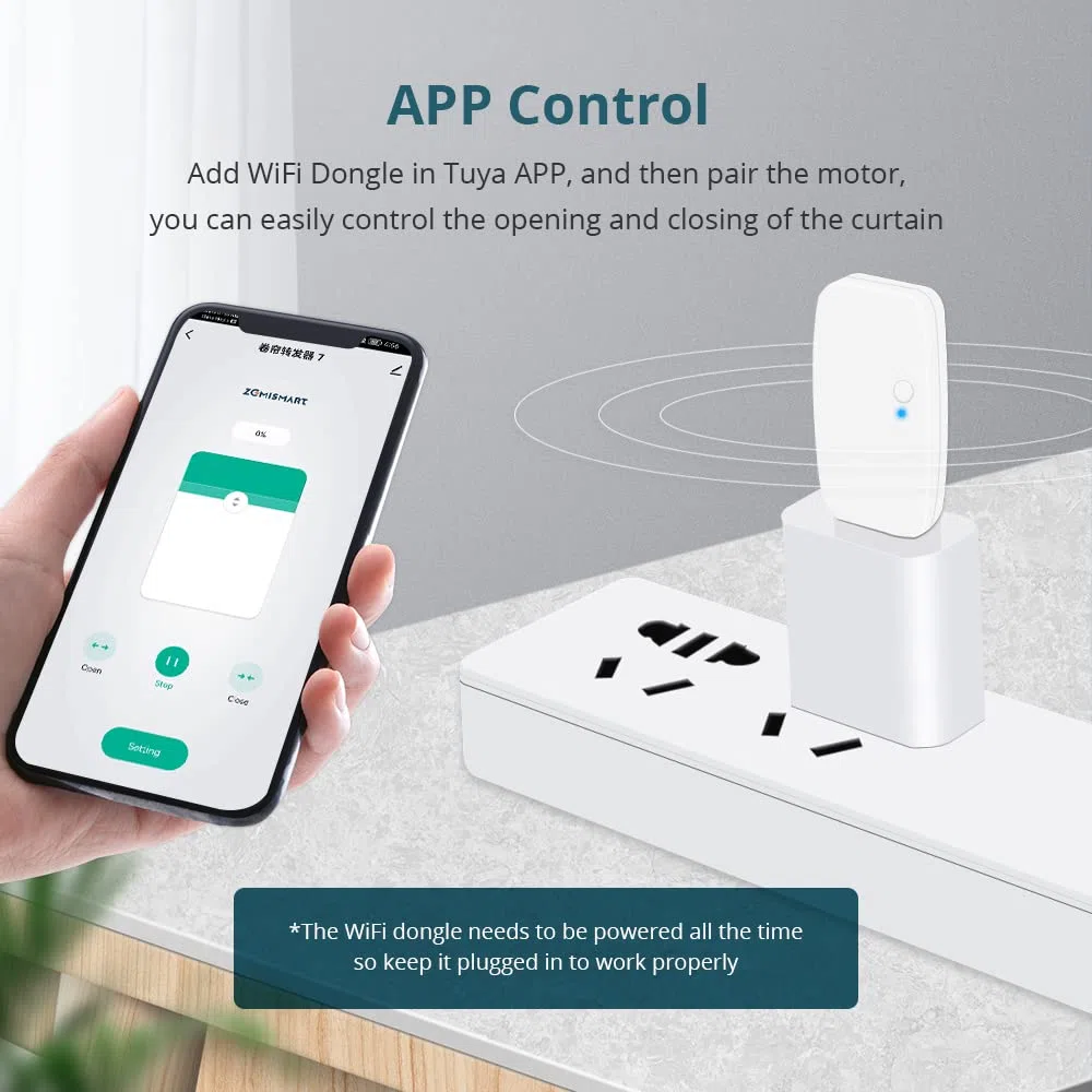 Motor de persiana enrollable inteligente WiFi recargable con batería integrada, funciona con Alexa y Google Home Voice/App Control, se adapta a tubos de 37 mm (control remoto de 1 vía + transpondedor