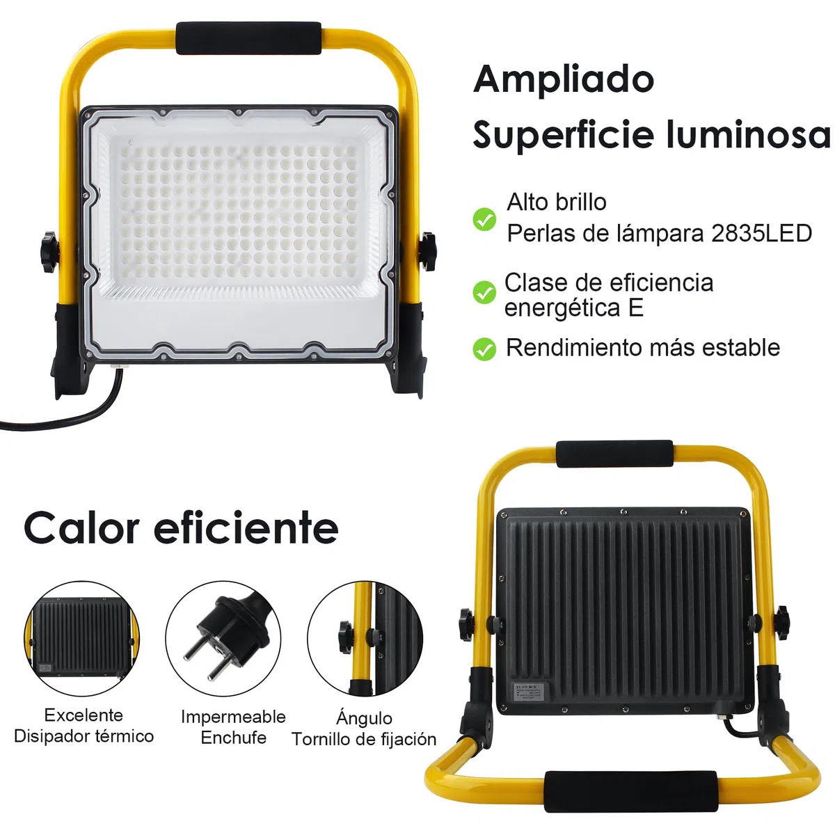 Foco de Trabajo LED 150W, Portátil Luz de Construcción con Cable de 4M,15000 LM 6500K Luz Blanca,Enchufes Schuko,IP66 Impermeable para Usar en Exterior,Obras,Taller