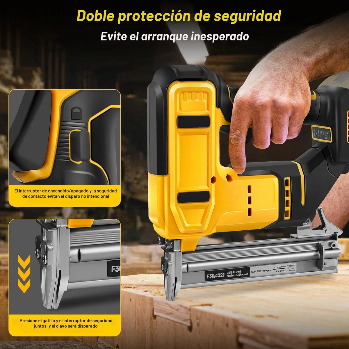 Clavadora inalámbrica de puntilla compatible con batería Dewalt 20V (sin batería), grapadora eléctrica sin escobillas de 18GA con 500 clavos y 500 grapas, pistola de clavos inalámbrica de 2 modos para