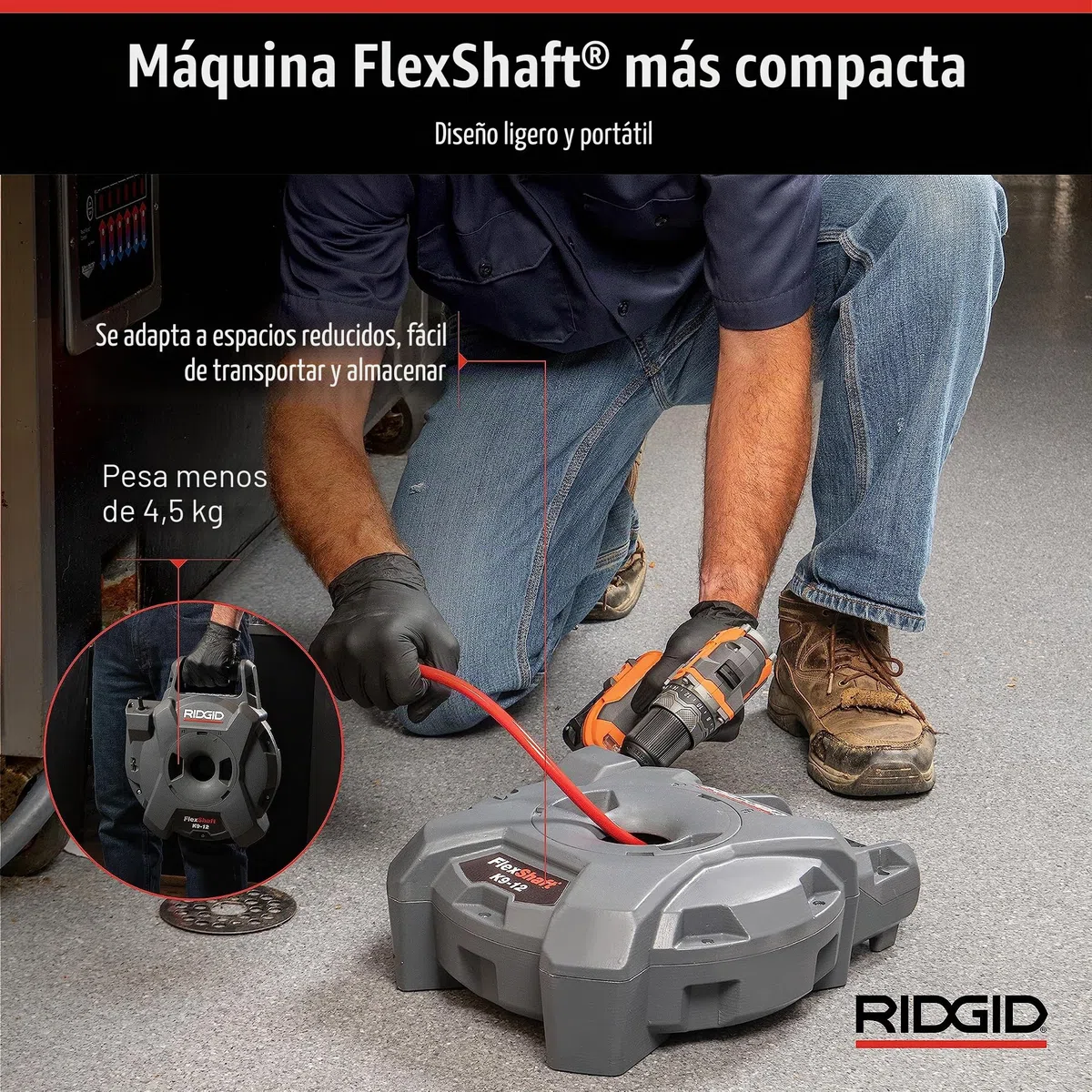 FlexShaft Limpiador de desagües de pared a pared, 1/4 pulgadas. x 30 pies. Limpia 1-1/4 pulgadas. a 2 pulgadas. Tubos a capacidad de flujo completo