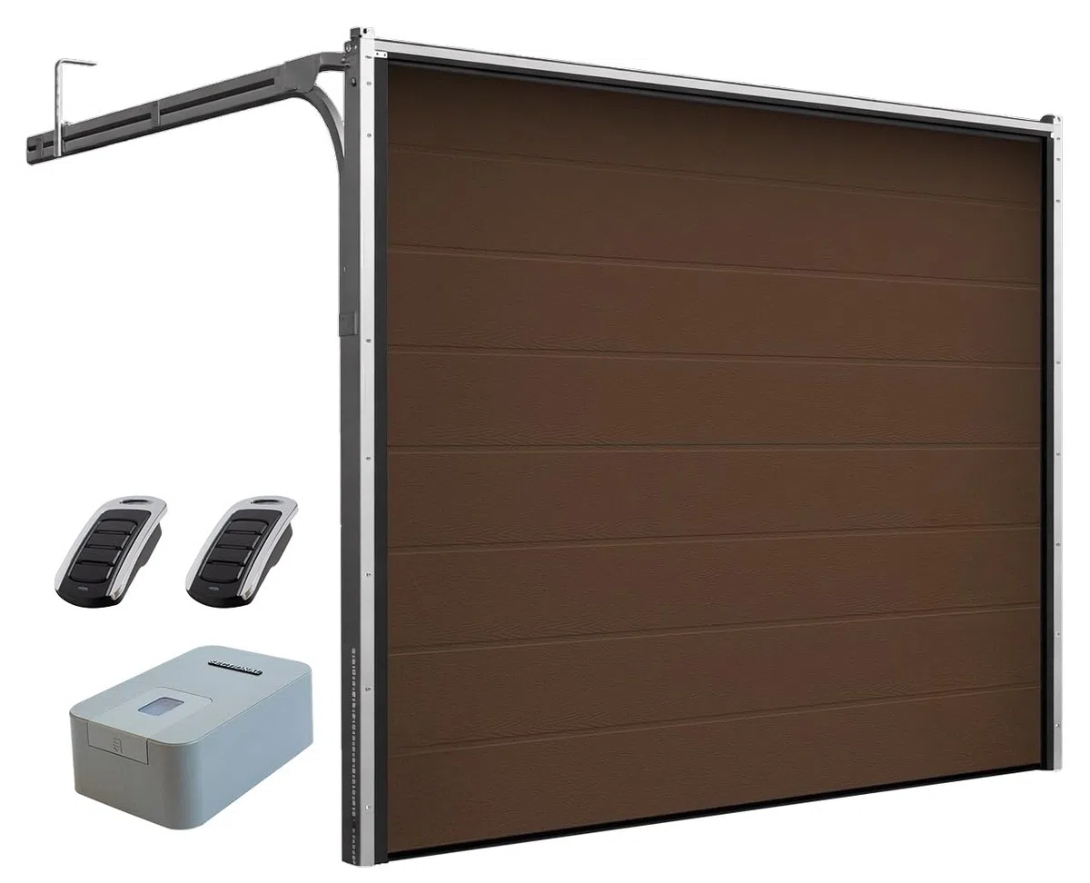 DoorHan - Puerta de Garaje | Seccional | Motorizada y emisor manual, para el Autoensamblaje, Tamaño y Color para elegir (RAL 8014 (Marrón), Ancho 3500 mm x Alto 2150)