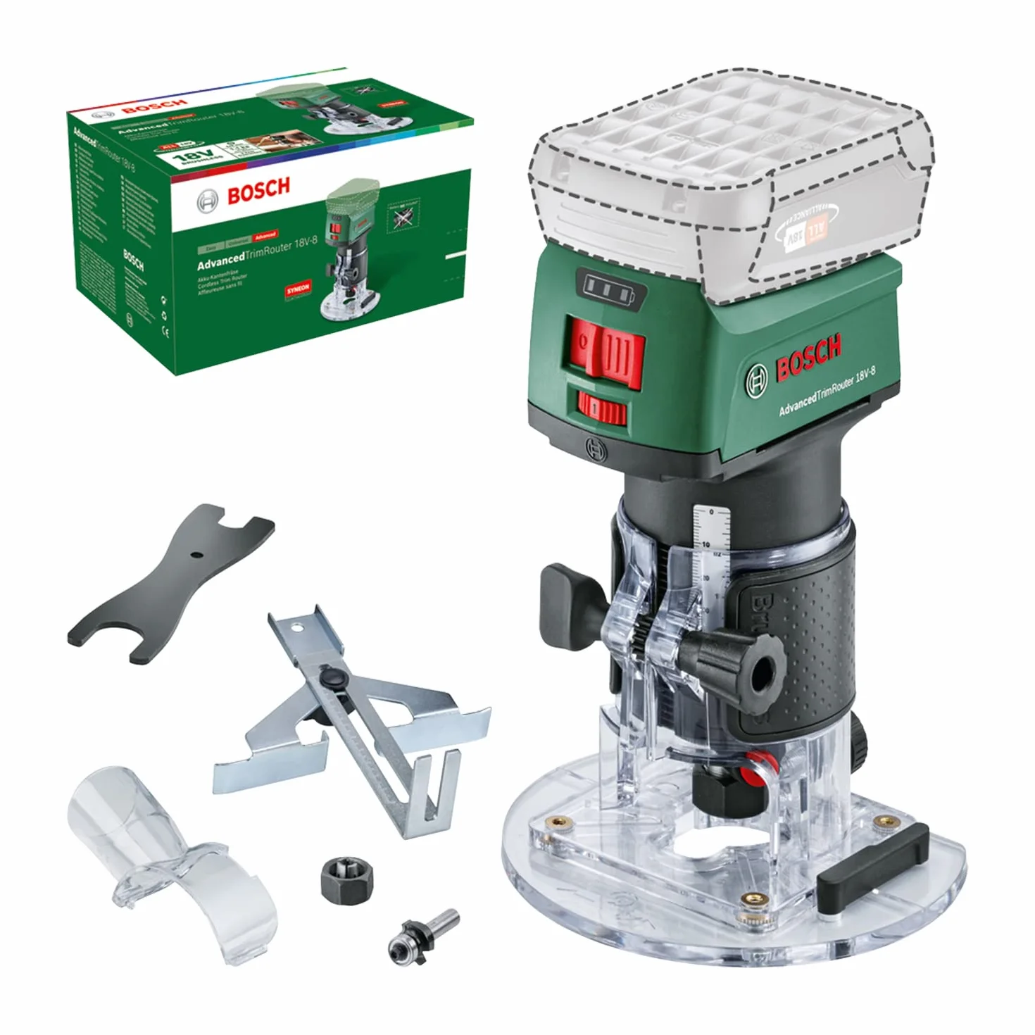 Bosch fresadora de superficie a batería AdvancedTrimRouter 18V-8 (sin batería, sistema de 18V, motor Brushless sin escobillas, en caja)