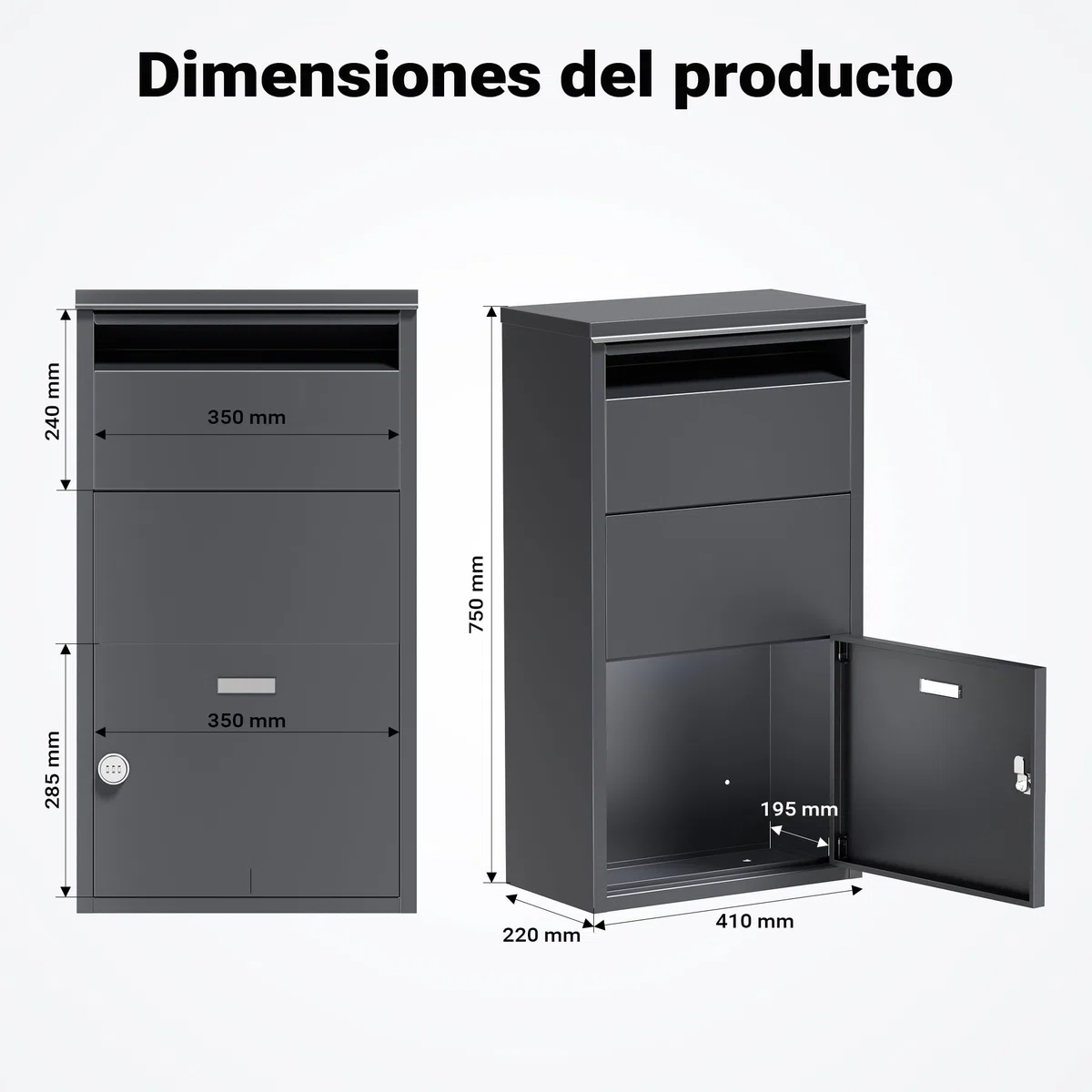 Wiltec Buzón para Paquetes Antracita 410 x 220 x 750 mm, buzón para Paquetes doméstico, recepción privada de Paquetes y Paquetes pequeños, buzón de Acero