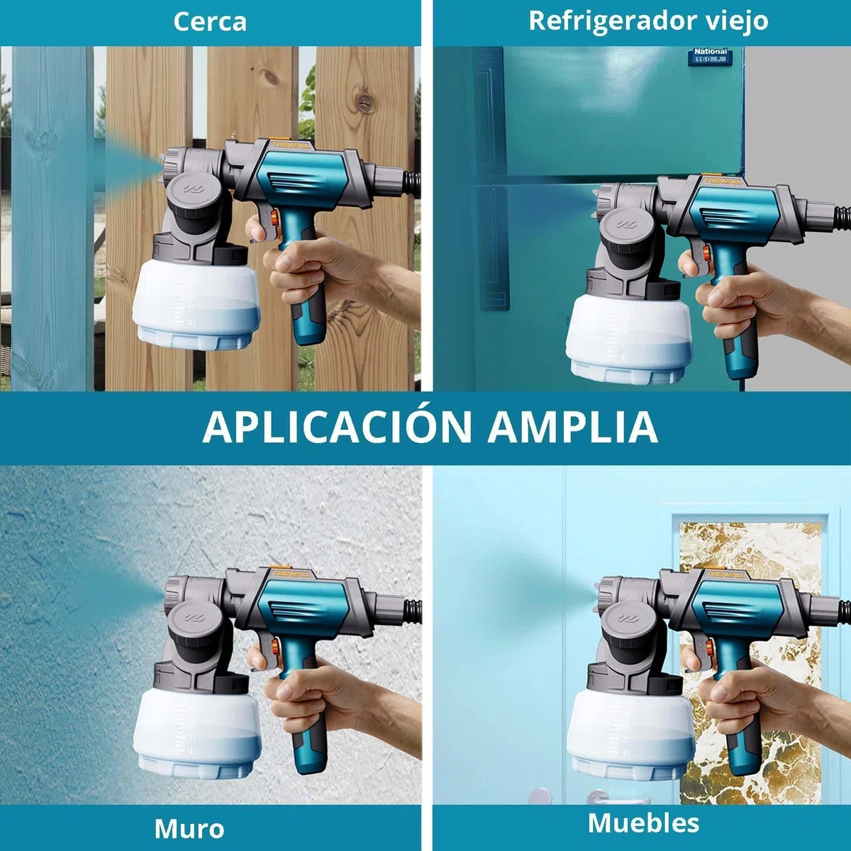 Tilswall Shark800 Pistola Pintura, Pulverizador de Pintura HVLP 800W, 4 Boquillas y 3 Patrones, Contenedor de Pintura con Recarga Lateral, 120 DIN-s Pistola de Pintura, para Vallas, Jardín y Muebles