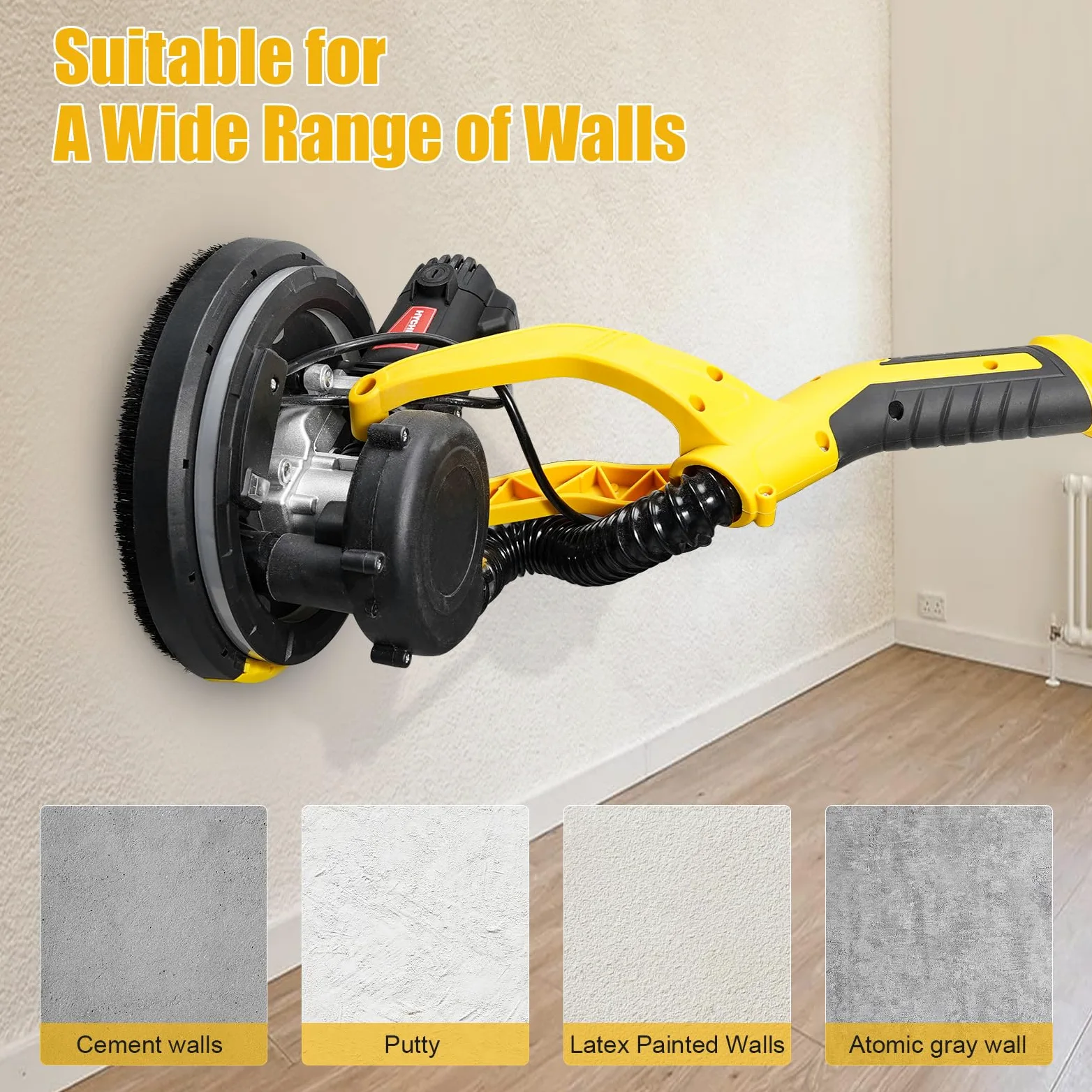 HYCHIKA Lijadora Pared con Aspirador, Mango Plegable Extensible, Lijadora Jirafa con Luz LED, Velocidad de 6 Marchas, Diámetro Del Disco de Molienda 214 mm