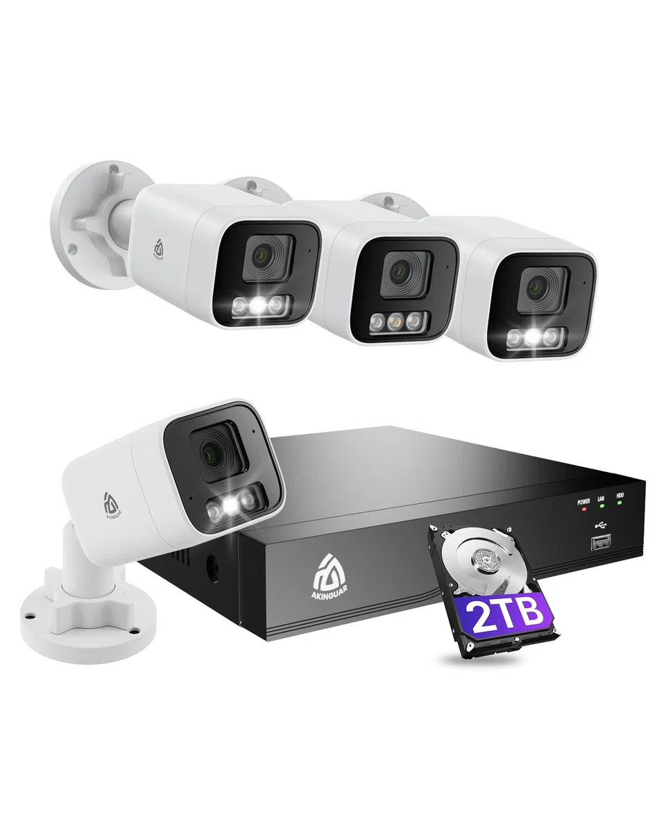 5MP Kit Cámaras de Vigilancia PoE, 4X 5MP Cámaras IP Exterior, 4K 8CH NVR con 2TB HDD para Grabación 24/7, Detección Persona/Vehículo, Visión Nocturna a Color, Audio Bidireccional
