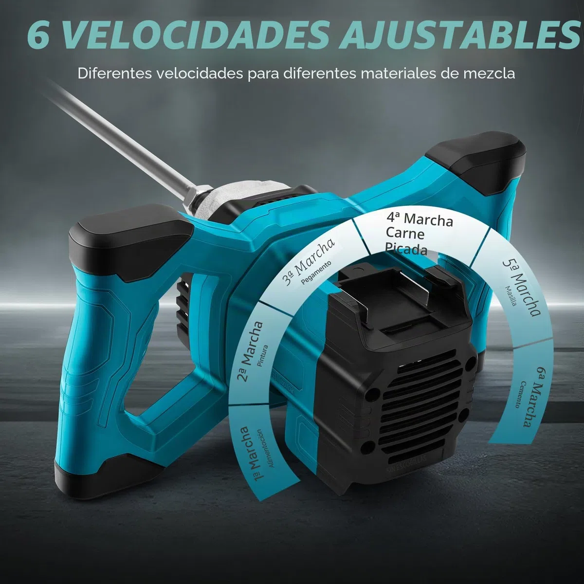 Mezclador de Cemento compatible con Makita batería 18V, 3200W mezclador de mortero de pintura, 6 Velocidades de Ajuste Hormigonera, para cemento, polvo de masilla, pintura (sin batería)