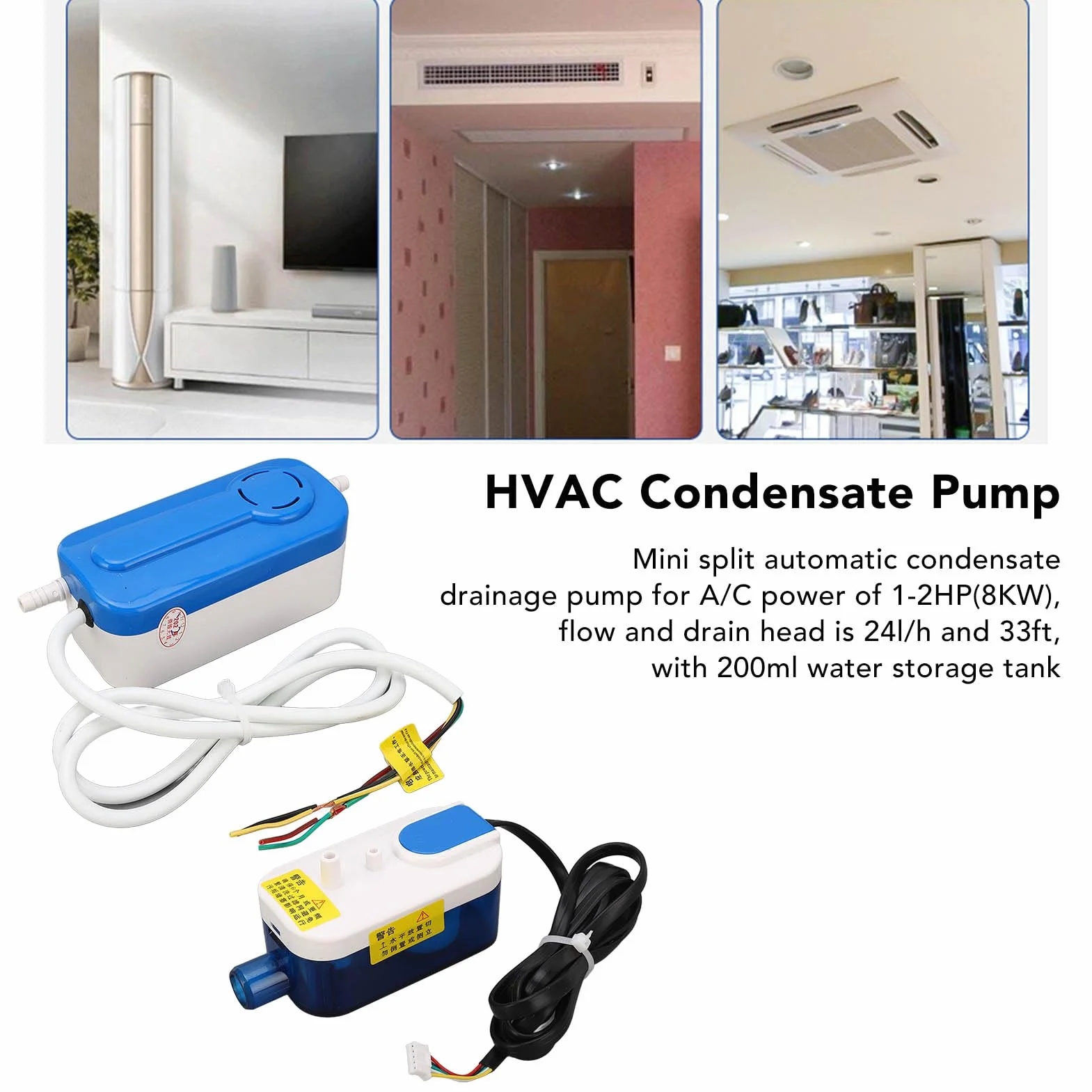 Bomba de Eliminación de Condensado, Bomba de Drenaje de Condensado HVAC, Mini Bomba de Condensado Dividida, AC110-240 V, 24 L/h, Elevación Máxima de Succión 6,6 Pies, para