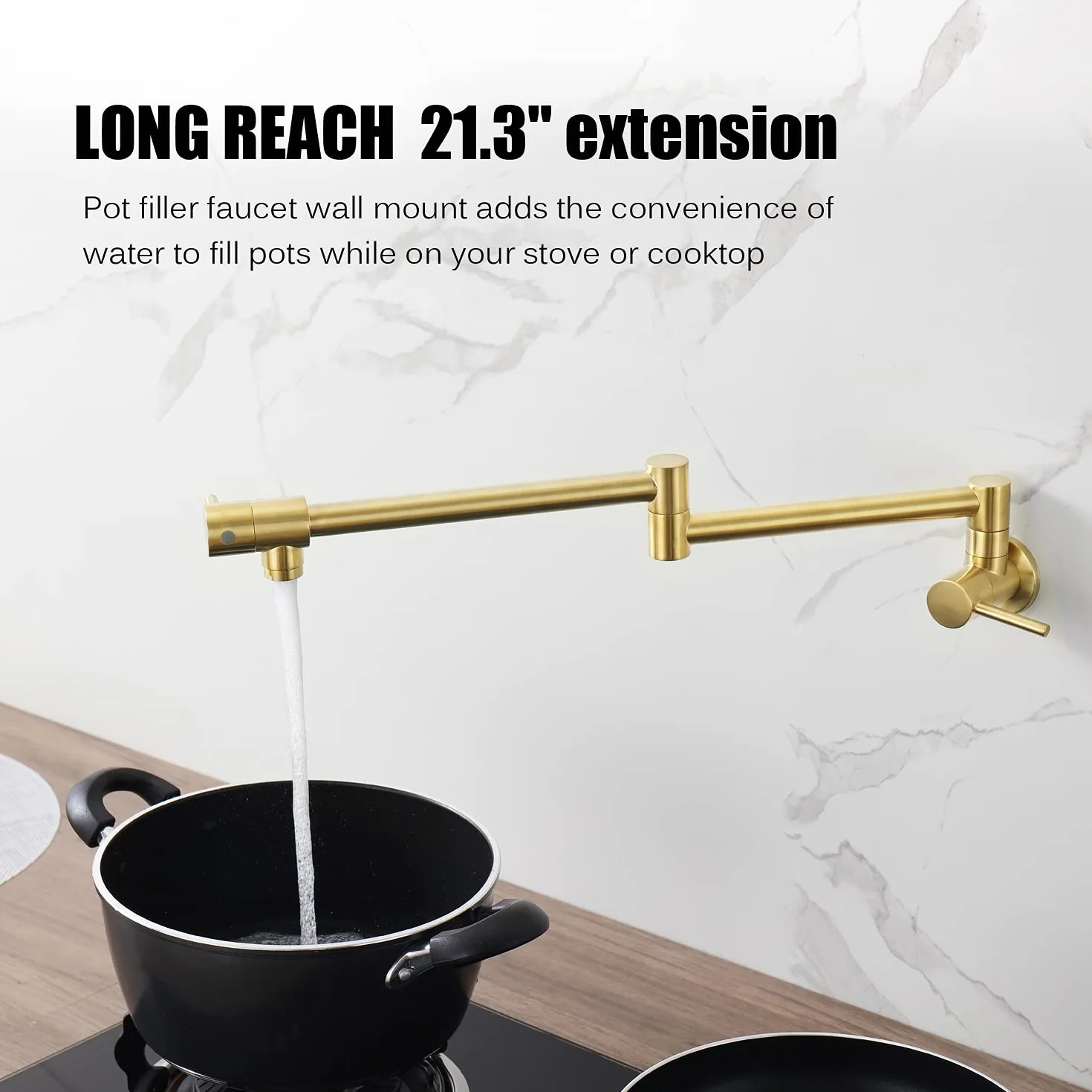 Grifos plegables para llenado de ollas, grifo de cocina de latón macizo, brazo oscilante plegable, oro cepillado, moderno, grifo de fregadero de cocina, plegable, elástico, con un solo