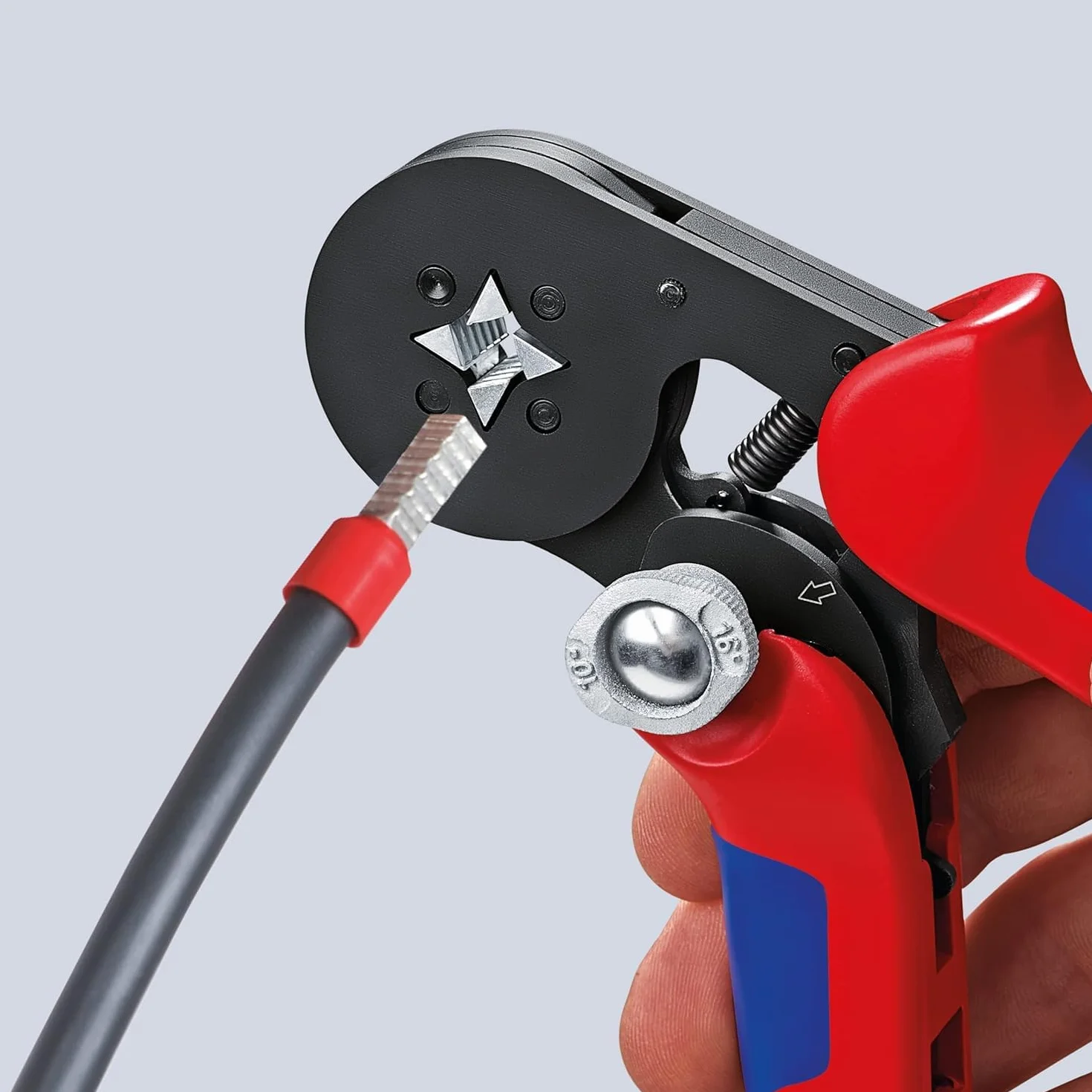 KNIPEX Alicate autoajustable para crimpar punteras huecas de acceso lateral con mangos multicomponente 180 mm, 97 53 04