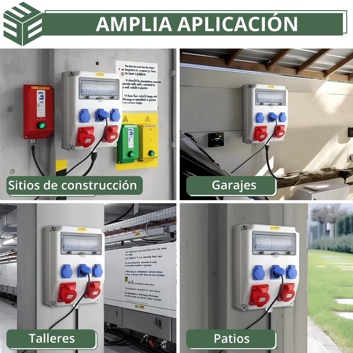 EYPINS Distribuidor de Corriente para Construcción con LS+FI, Distribuidor de Pared 3x 230V Enchufes Schuko 16A+Enchufes CEE 16A+32A, IP66, ABS Ignífugo para Interiores, Exteriores, Talleres y Fábrica