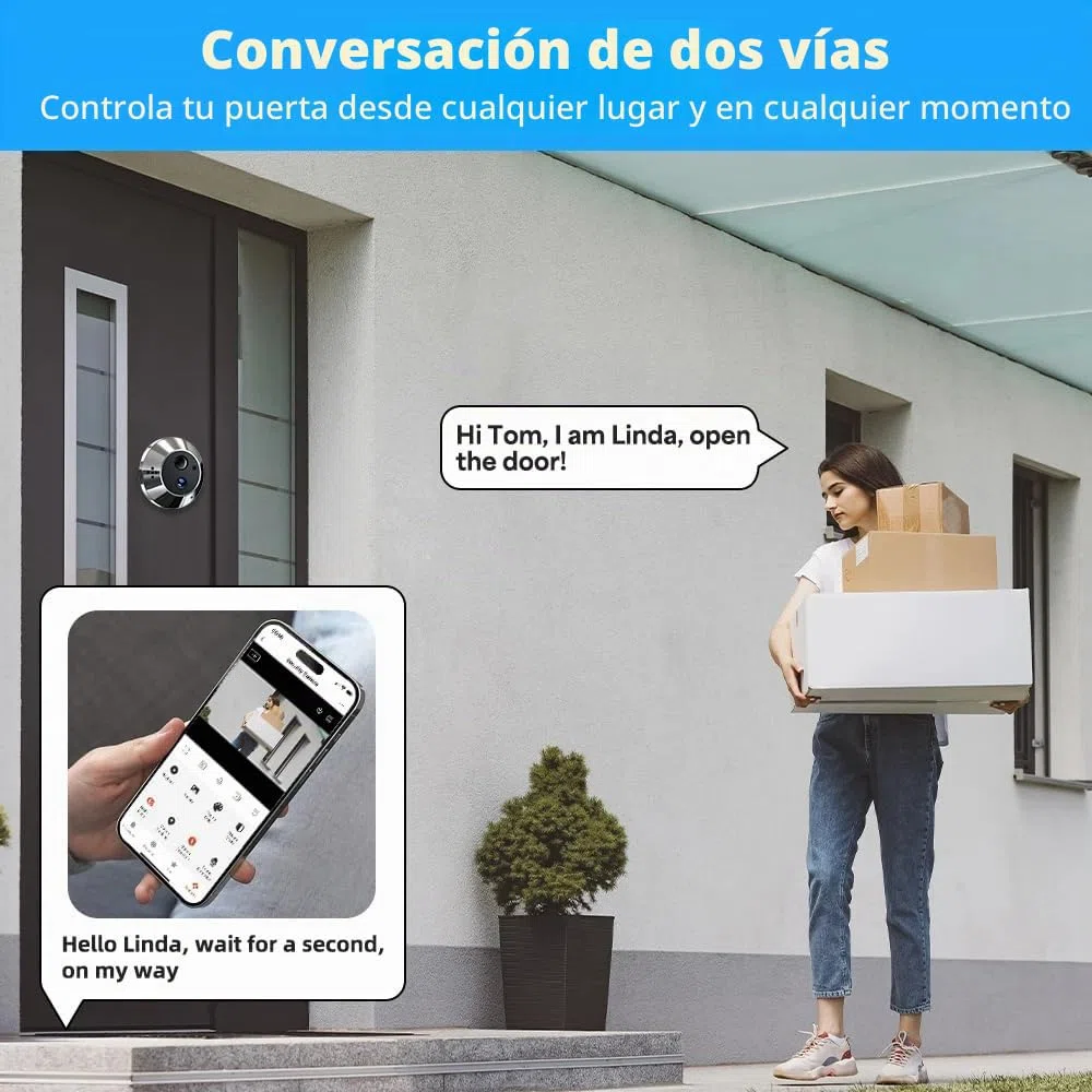 DA2 Audio Bidireccional, Cámara de Vigilancia de Puerta 3MP Inalámbrica con Tarjeta de 32 GB, con Pantalla de 4,3 Pulgadas, Wi-Fi de 2,4GHz, Detección de Movimiento, Batería de 5000mAh, Ángulo