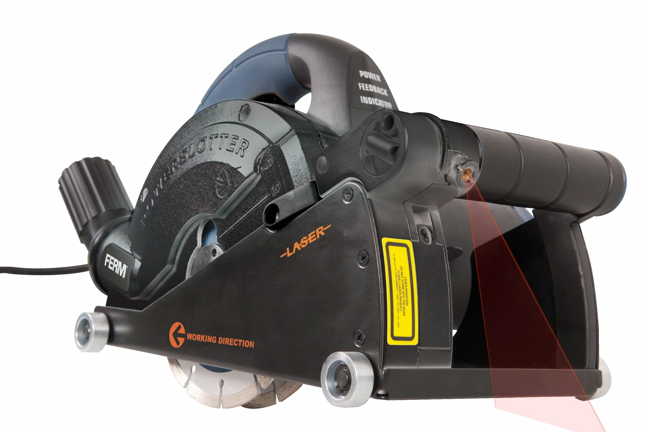 FERM Rozadora de pared 1600W - 150mm - Láser - Incl. 2 hojas diamantadas, adaptador de la aspiradora y bolsa de almacenamiento