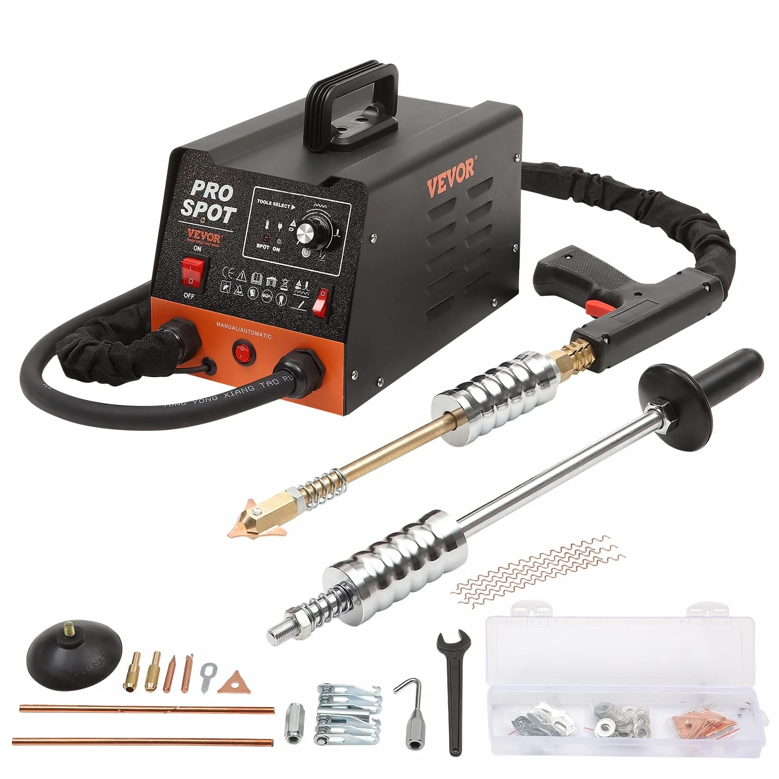 VEVOR Soldador por Puntos Extractor de Abolladuras para Carrocería 3 kW 6 Modos Kit de Soldadura Herramienta de Reparación de Carrocería 16 Accesorios para Eliminación de Abolladuras de Vehículos