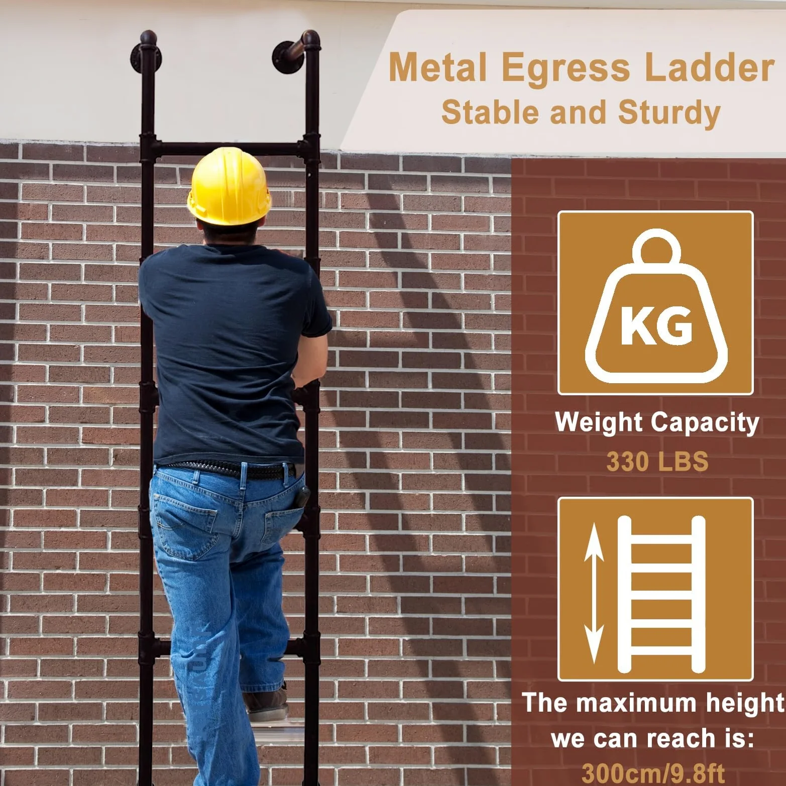 Escalera de hierro forjado de hierro forjado montada en la pared para el ático de la ventana, con diseño antideslizante para el hogar, loft, escalera de escape de incendios, 100 300 cm (175 cm)
