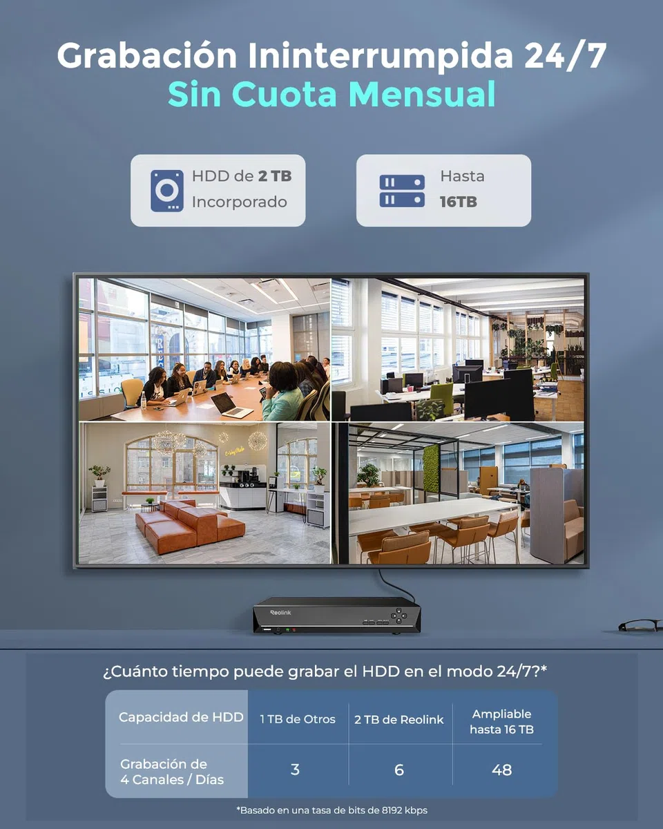 Reolink 12MP Kit Camaras de Vigilancia Exterior con Spotlight, 4X IP PoE Cámaras de Seguridad con HDD de 2TB para Grabación Continua, Visión Nocturna Colorida, Audio bidireccional, RLK8-1200D4-A