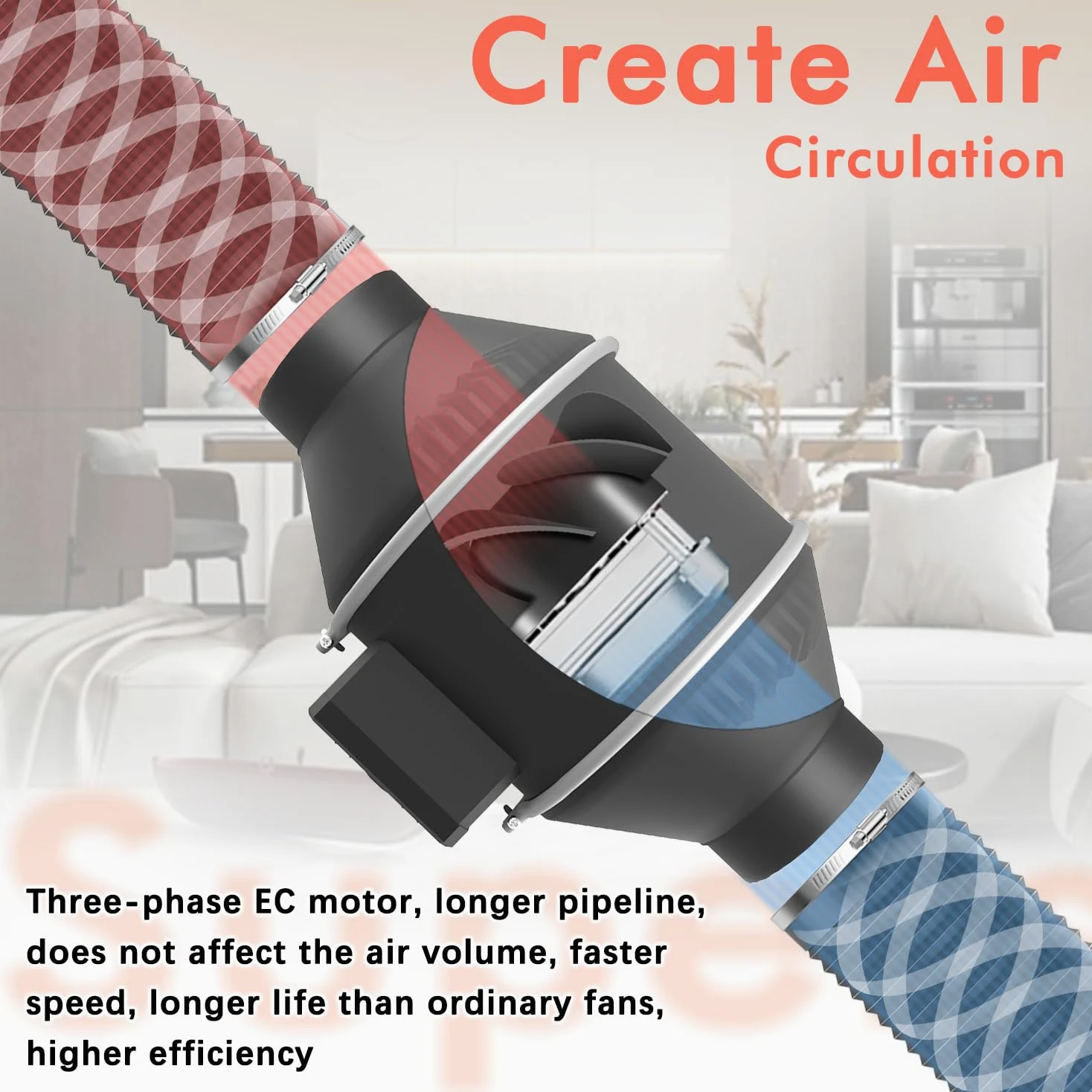 Aygrochy Ventilador Extractor de Aire 100mm con manguera, ventilador de escape con motor EC trifásico para Baño, Sótano, Garaje, Cocina, Tente de Culture Hydroponique