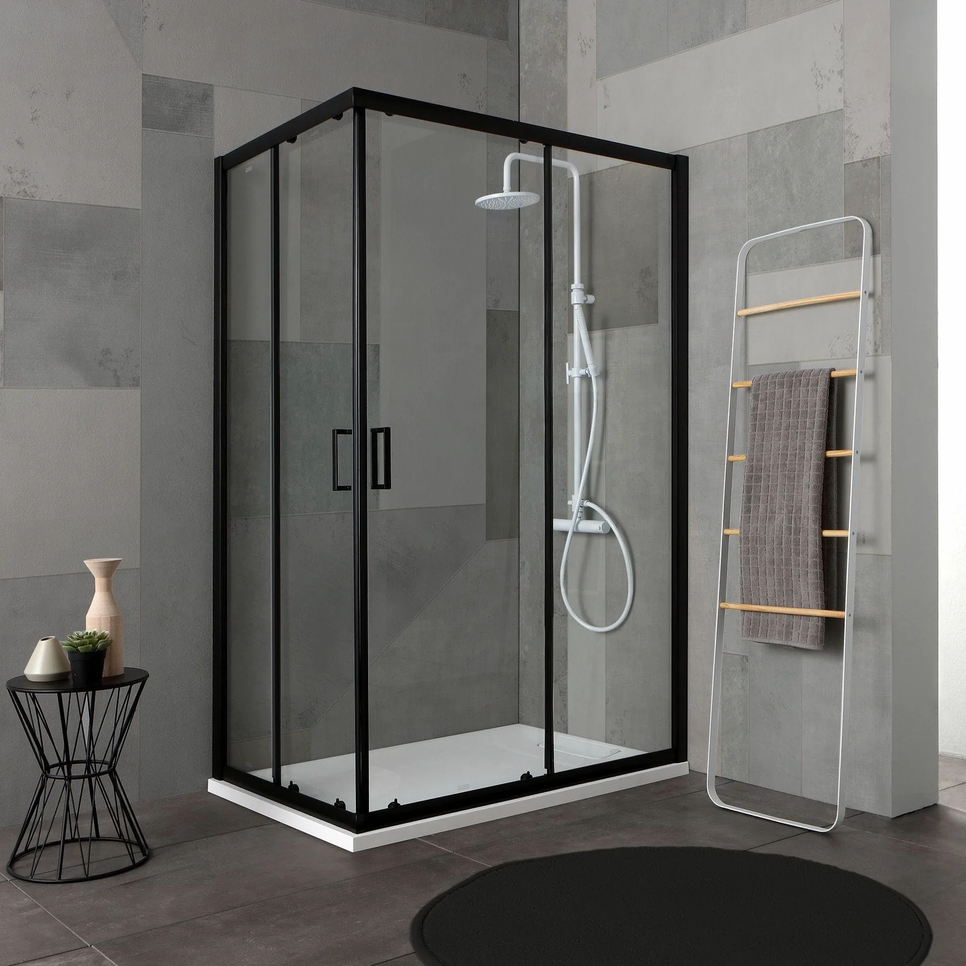 Kiamami Valentina - Mampara de ducha City 70x90 h 190 perfil negro mate cristal transparente | City