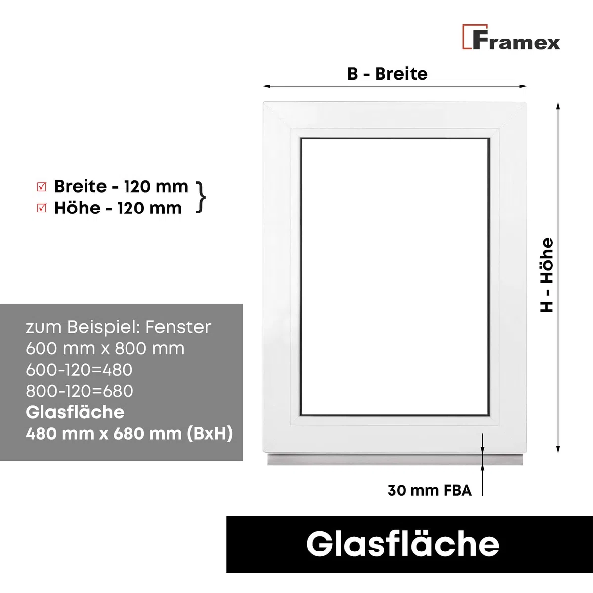 Ventana Para Sótano - Acristalamiento fijo (Fib) Blanco 55 x 115 cm Doble Acristalamiento, Cristal Transparente 32 mm (4/24/4) Ventana/Ventana Para cobertizo/Ventana Ancho x Alto 550 x 1150 mm