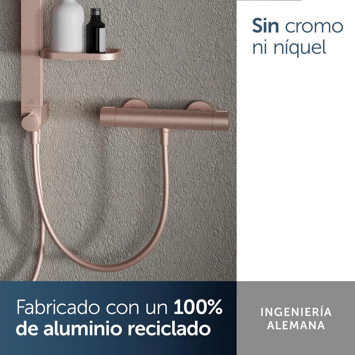 Ideal Standard Ceratherm Alu+ Monomando ducha exterior, Fabricado con un 100% de aluminio reciclado, ahorra agua y energía, función de termostato y protección contra quemaduras – Rosa (292x105x72 mm)