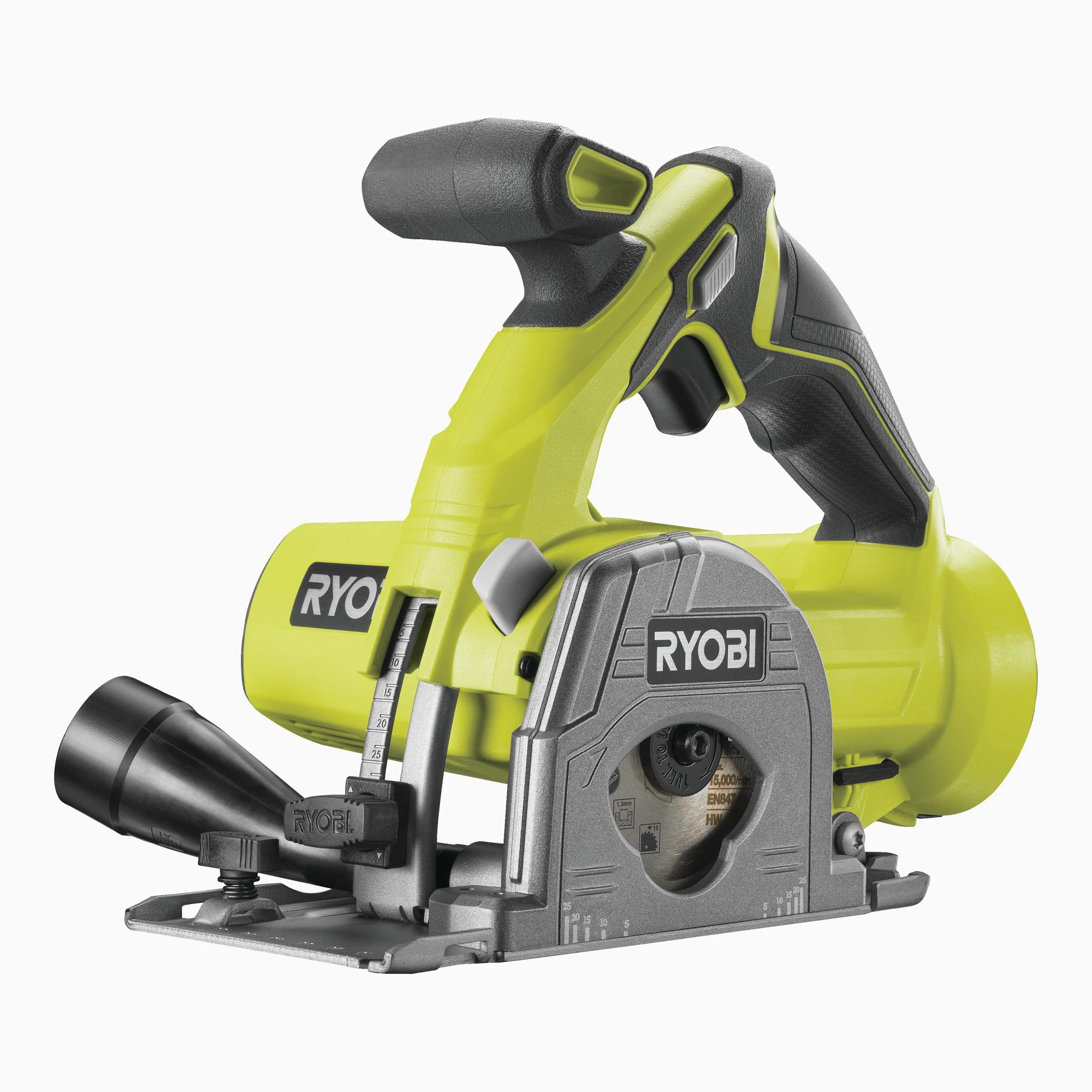 RYOBI - Sierra Multimaterial 18V ONE+ - Ø85x15mm - 4250 rpm - Entregada con 1 Cuchilla Multimaterial, 1 Baldosa, 1 Guía Paralela y 1 Boquilla de Aspiración (Batería y Cargador no Incluidos) - R18MMS-0