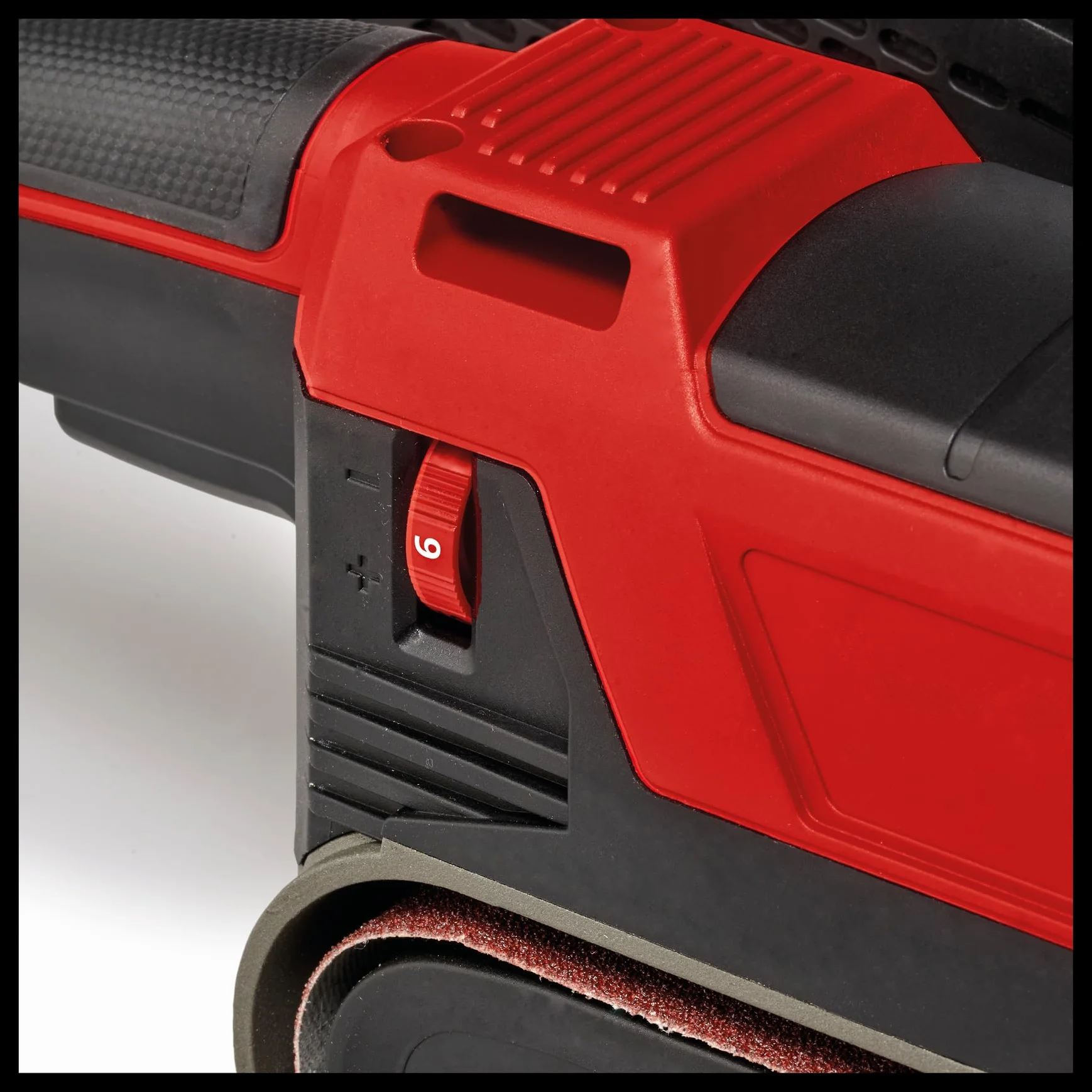 Einhell Lijadora de banda TE-BS 850 E (850 W, velocidad de la cinta abrasiva de 400 m/min, ajuste fino de la marcha de la banda, aspiración de polvo, también para uso estacionario, incl. accesorios)
