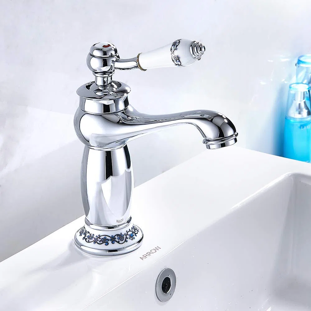 Mezclador lavabo baño latón cromado vintage antiguo monomando de cerámica para baño lavabo (plata)