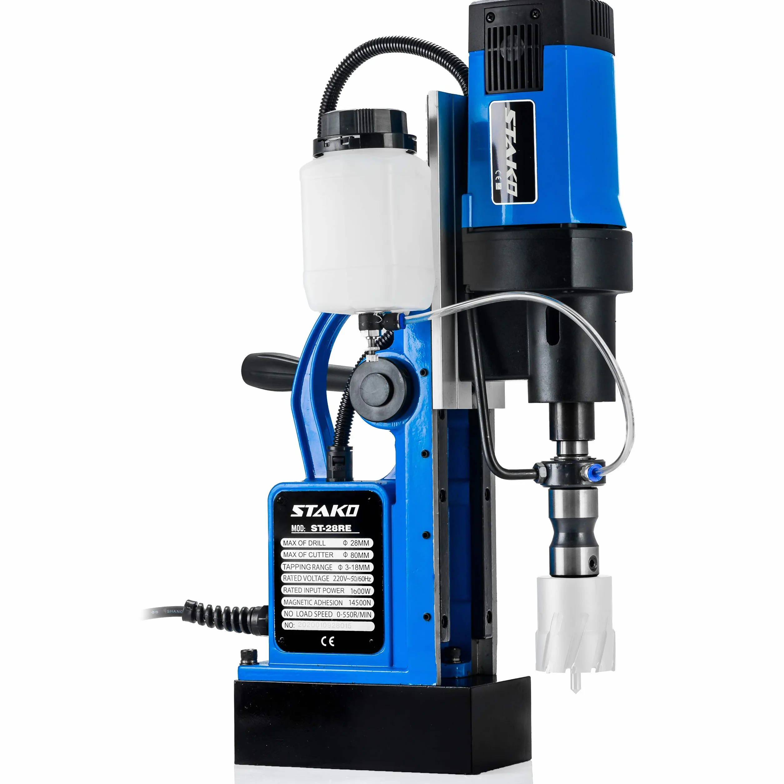 STAKO Taladro magnético de 1800 W con maletín ST-28RE Max.Ø80 mm – Fuerza magnética 16500N – Taladro central portátil para trabajar metal con Weldon 19 mm y portabrocas 3-16 mm y soporte de rosca M3
