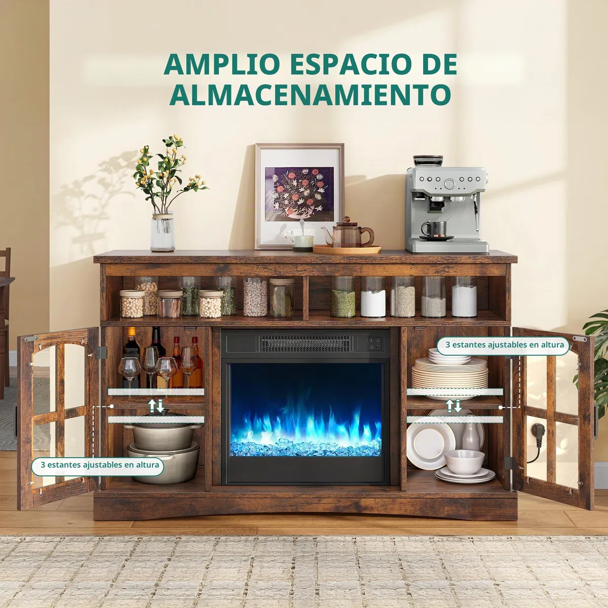 YITAHOME Chimenea eléctrica con calefacción, Chimenea eléctrica para la Sala de Estar con Efecto de Llama, Llama Ajustable, Temporizador de 1-8 Horas, protección contra sobrecalentamiento, función de