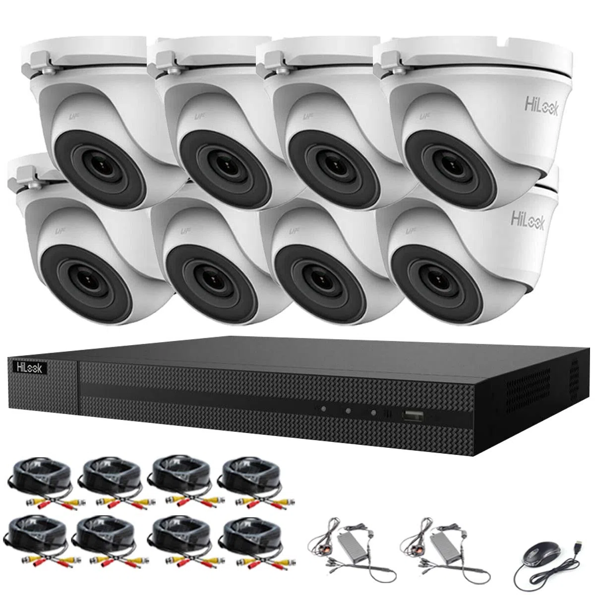 HIKVISION HILOOK 8CH CCTV KIT DVR 1080P & 8X 2.0MP FULL HD 1080P Cámaras CCTV Domo Blanco IR 20M Visión Nocturna Sistema de Cámara de Seguridad Fácil P2P (1TB HDD preinstalado)