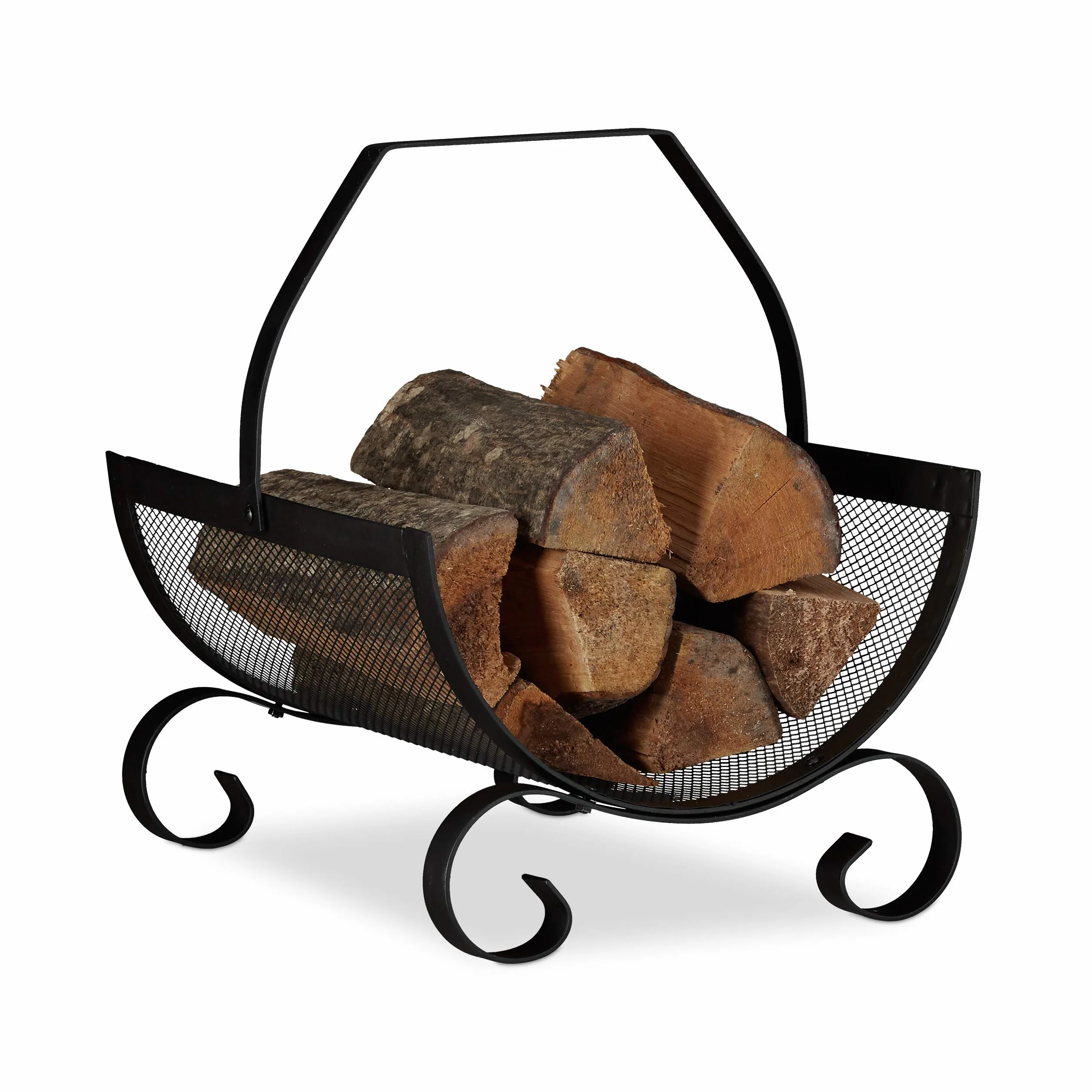 Relaxdays Cesta para Leña Vintage con Asa, Acero, Negro, 40 x 33 x 38 cm